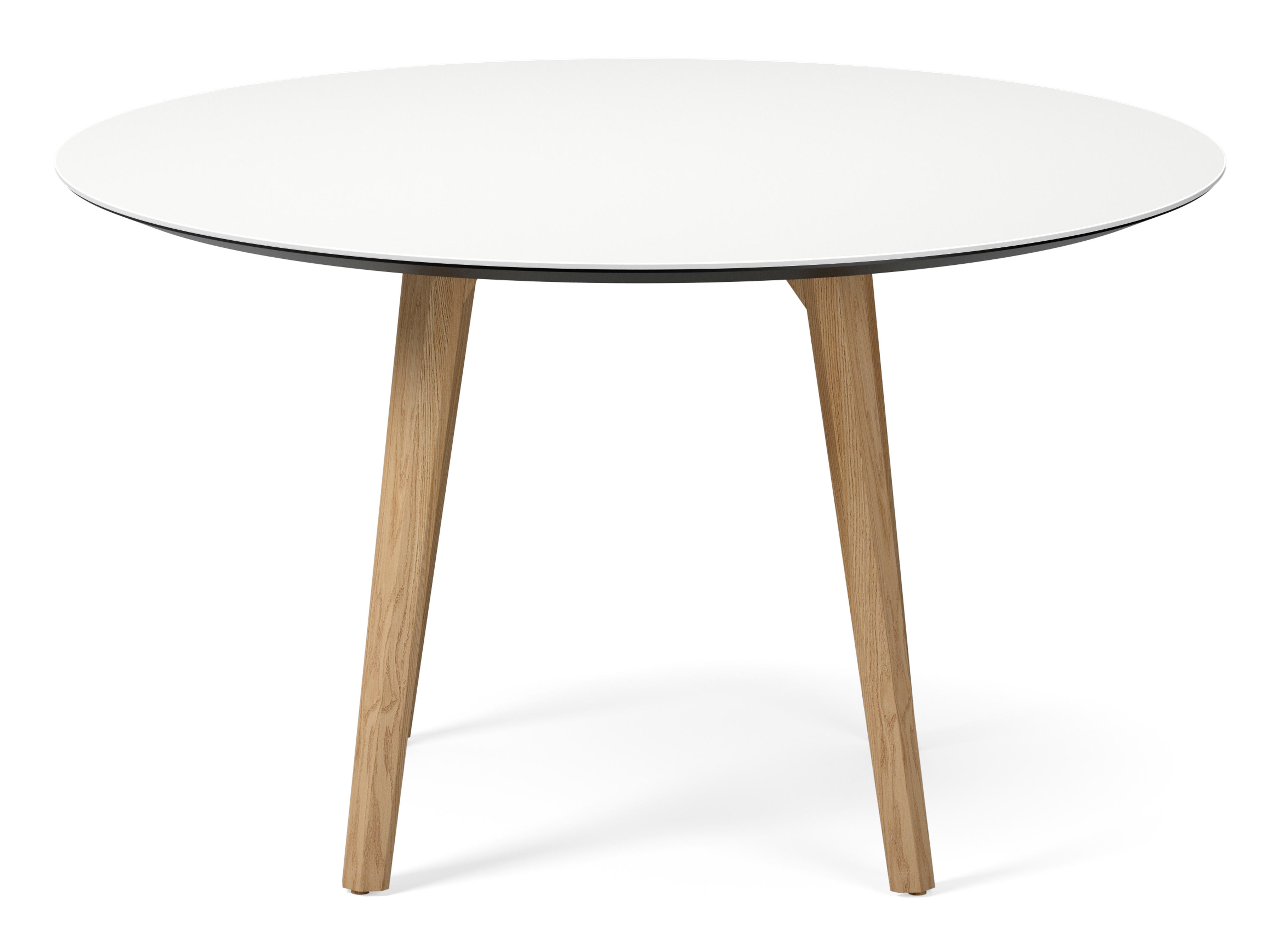 Eettafel Clino onderstel in natuurkleurige eik met rond volkeramisch Ceramo blad in kleur Arctic White Ø130 x 77 cm