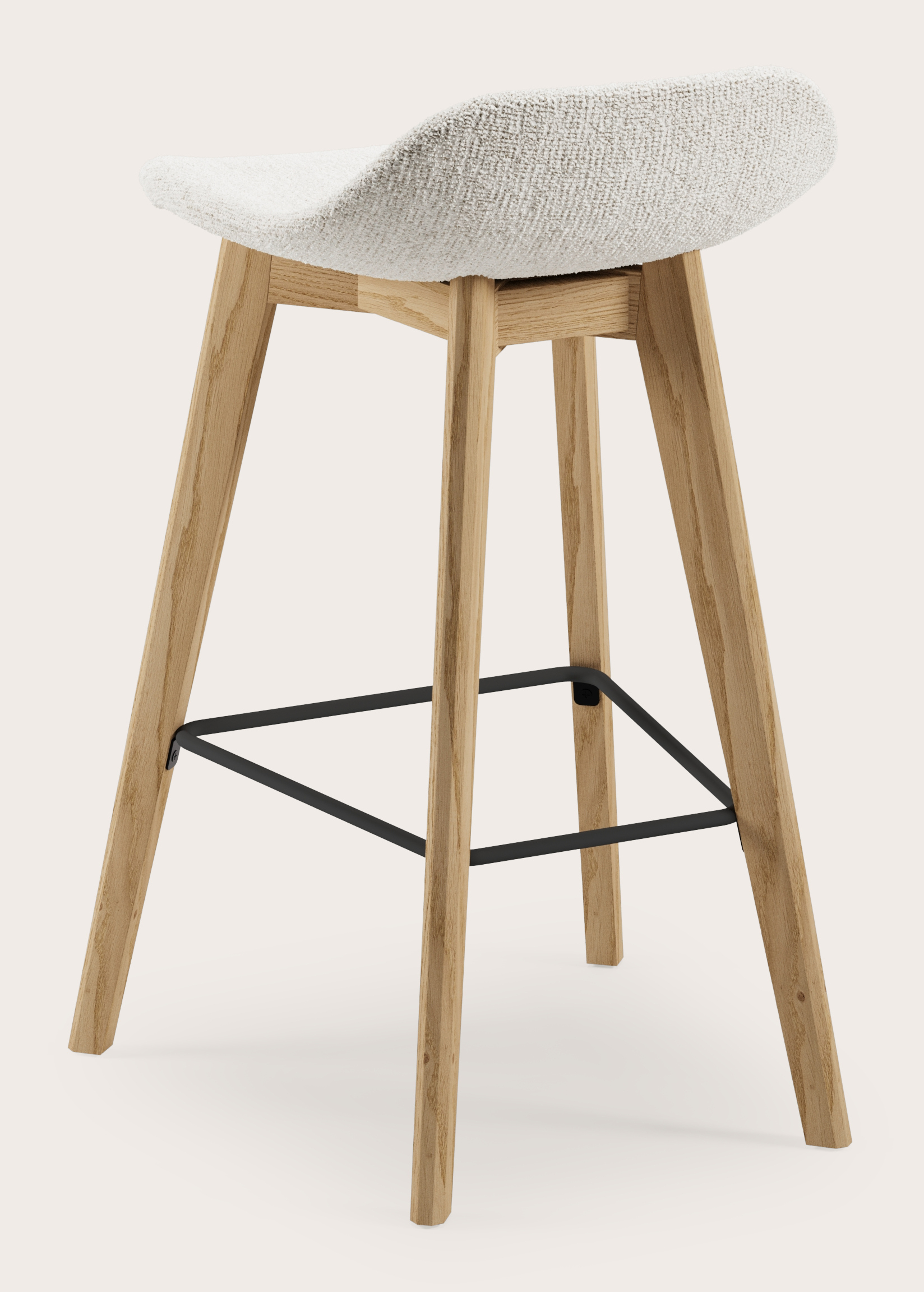 Vasco tabouret de bar basse en chêne couleur naturelle avec assise en Poco tissu Beige
