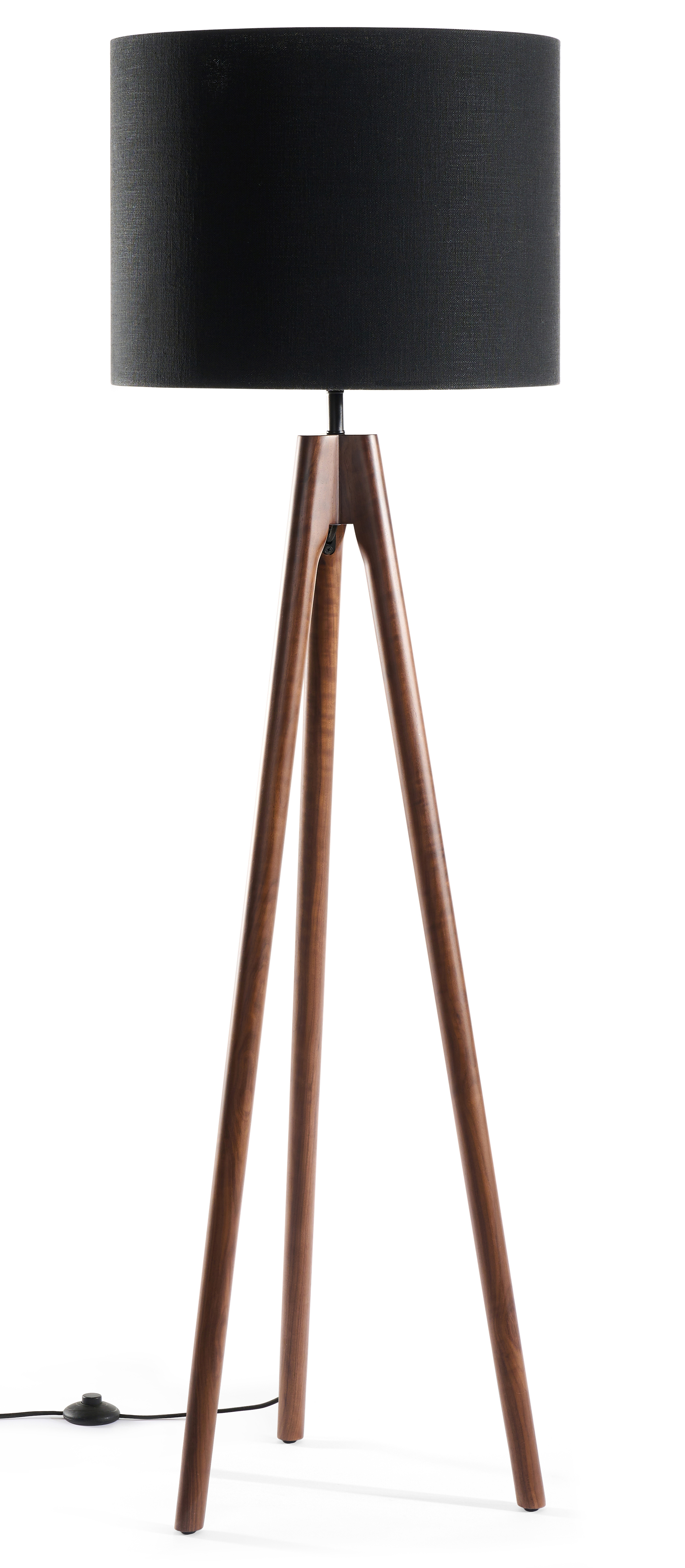 Staande lamp Trepunto in walnoot met Giro lampenkap in Livigno stof in kleur Black
