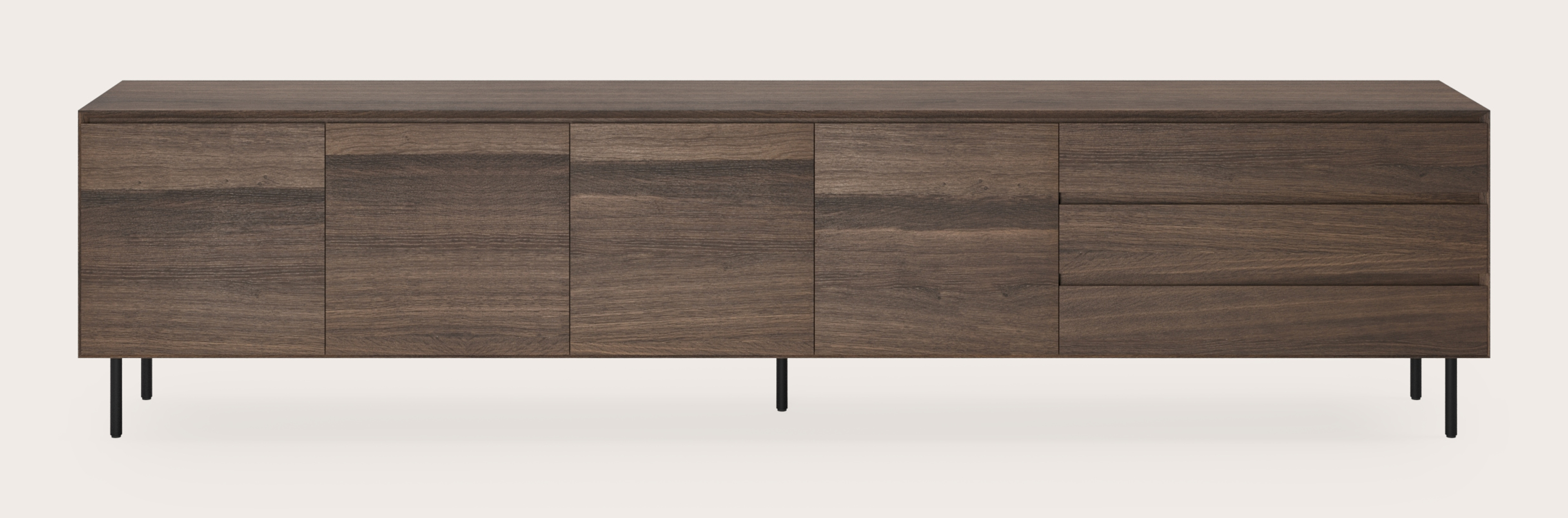 Buffet Arno en chêne fumé avec pieds ronds 290 x 45 cm