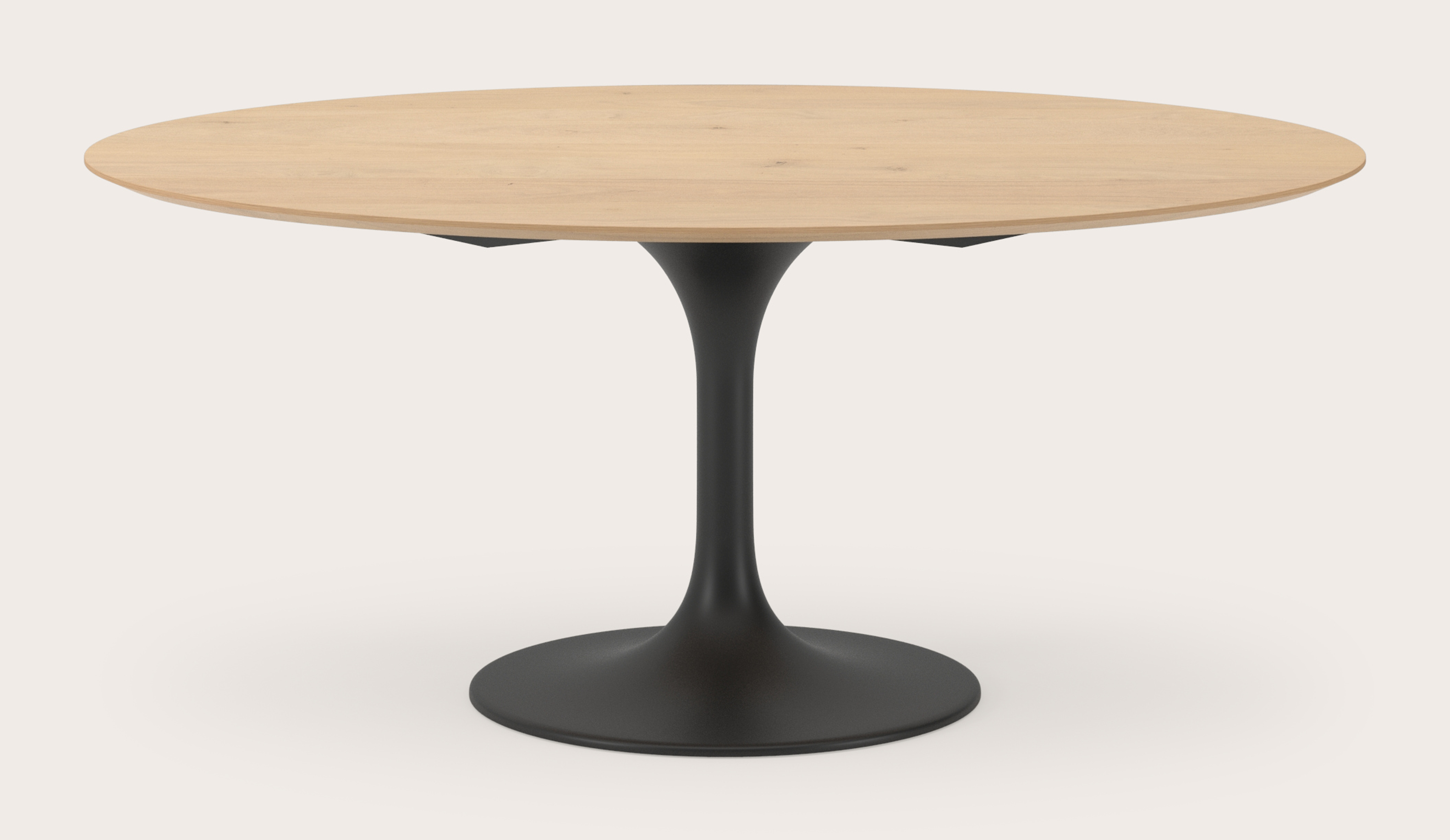 Table de salle à manger Tulipo armature en métal noir avec plateau Finesso en forme ovale en chêne couleur naturelle 180 x 110 x 76.80 cm
