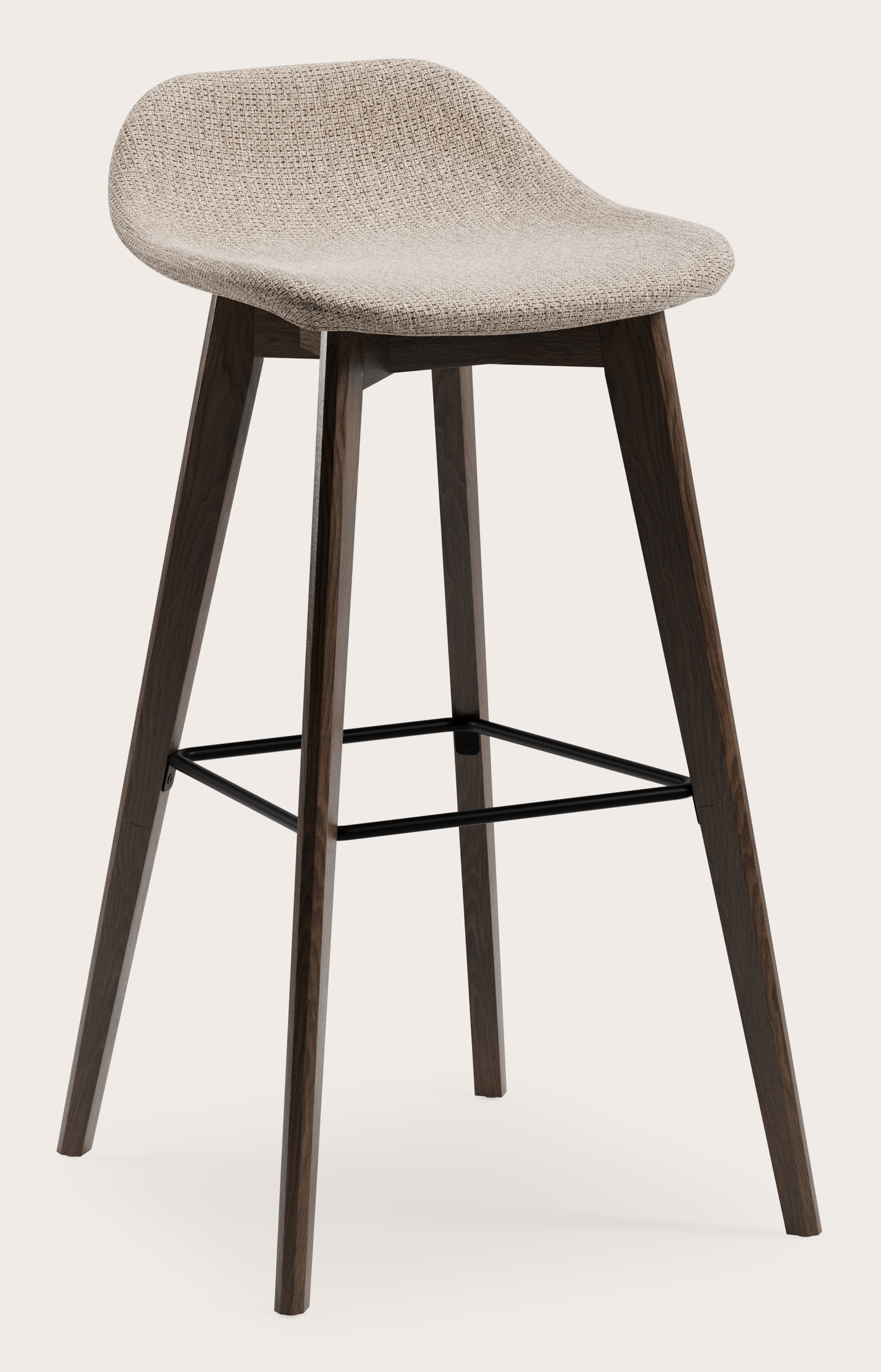 Vasco tabouret de bar haute chêne fumé avec assise en Fuga tissu Taupe
