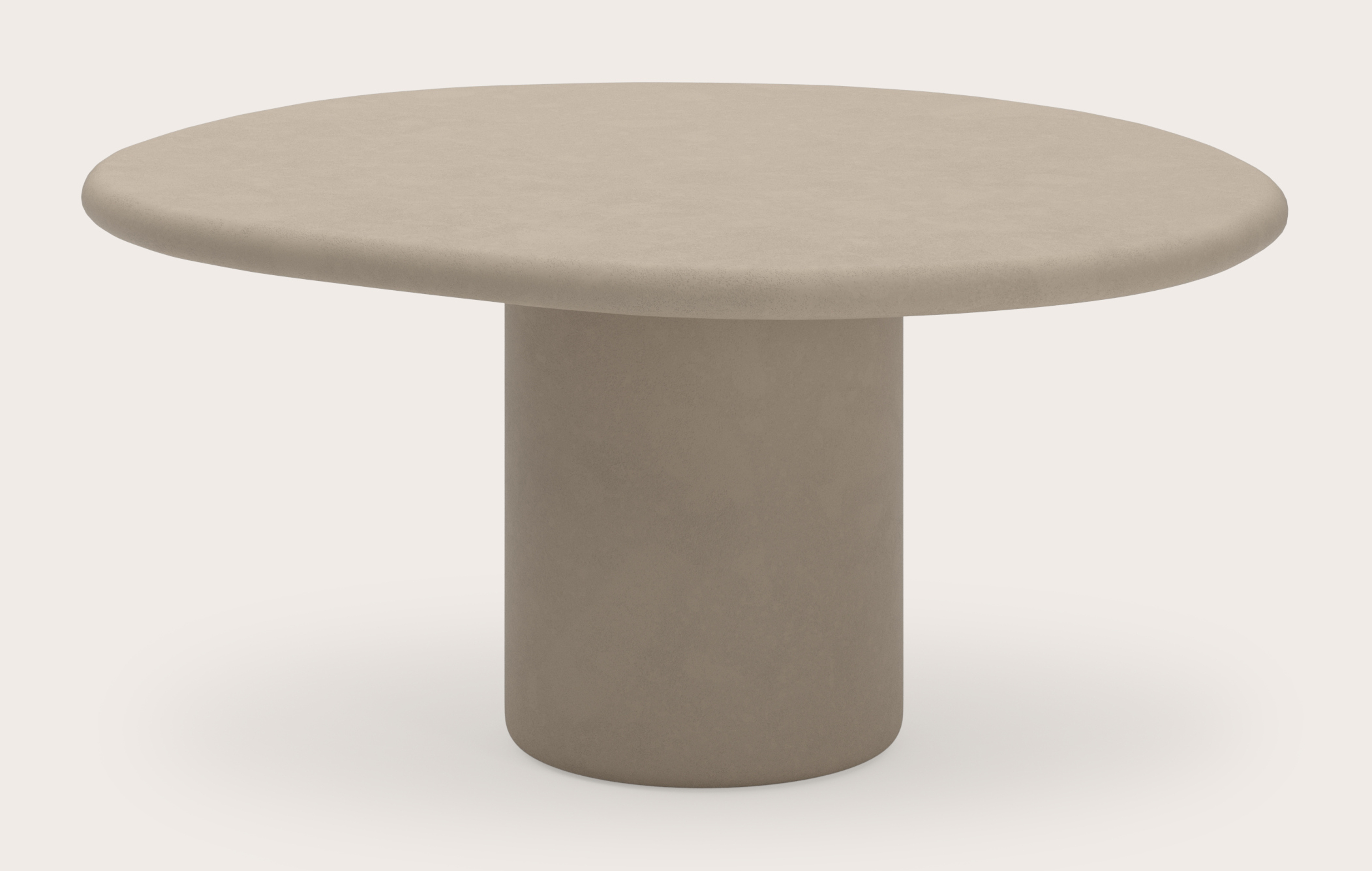 Eettafel low dining Artisano met pebblevormig blad in Claylime kleur Limestone 150 x 135 x 76 cm