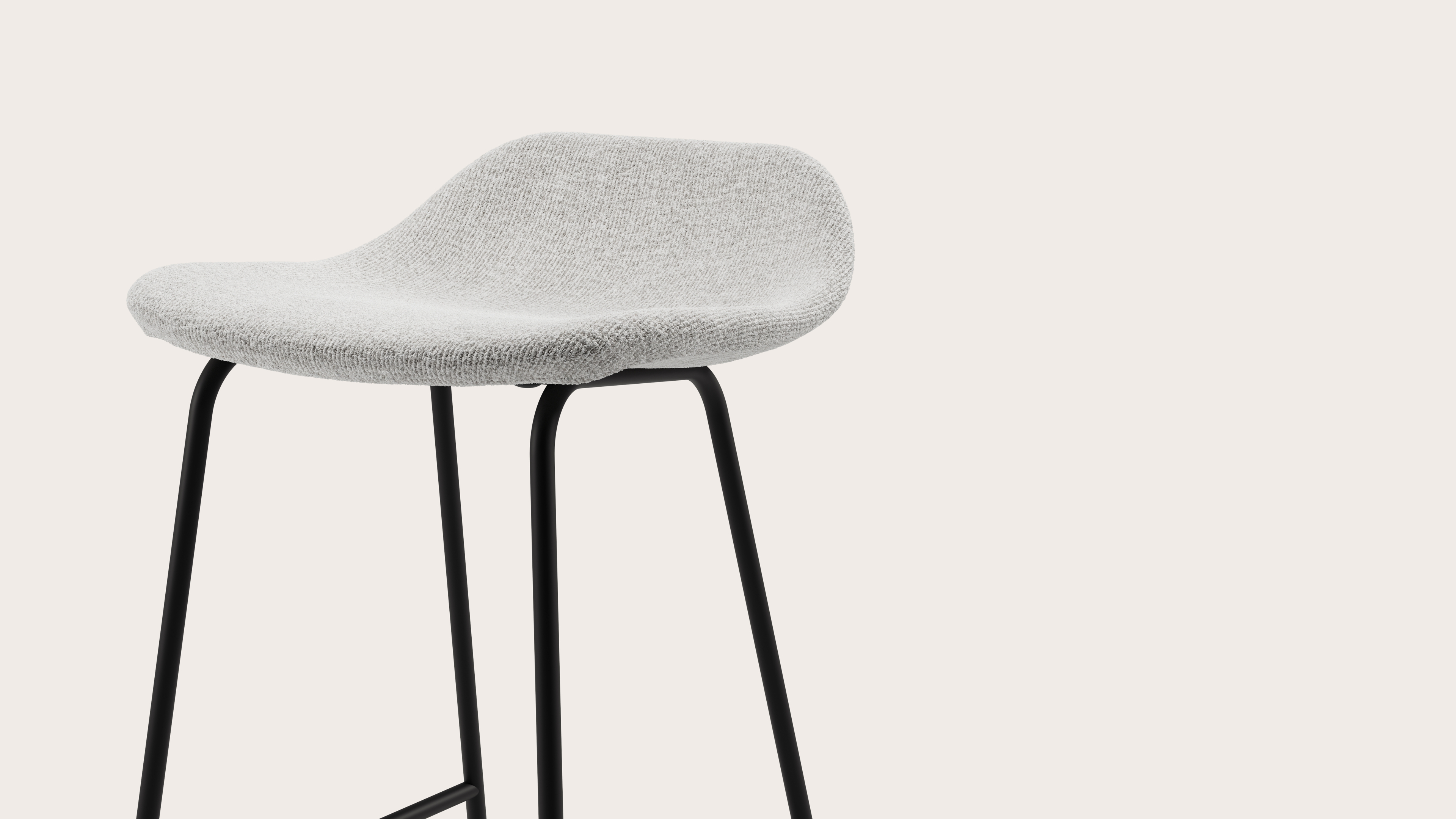 Vasco tabouret de bar basse en métal noir avec assise en Nova tissu Lunar