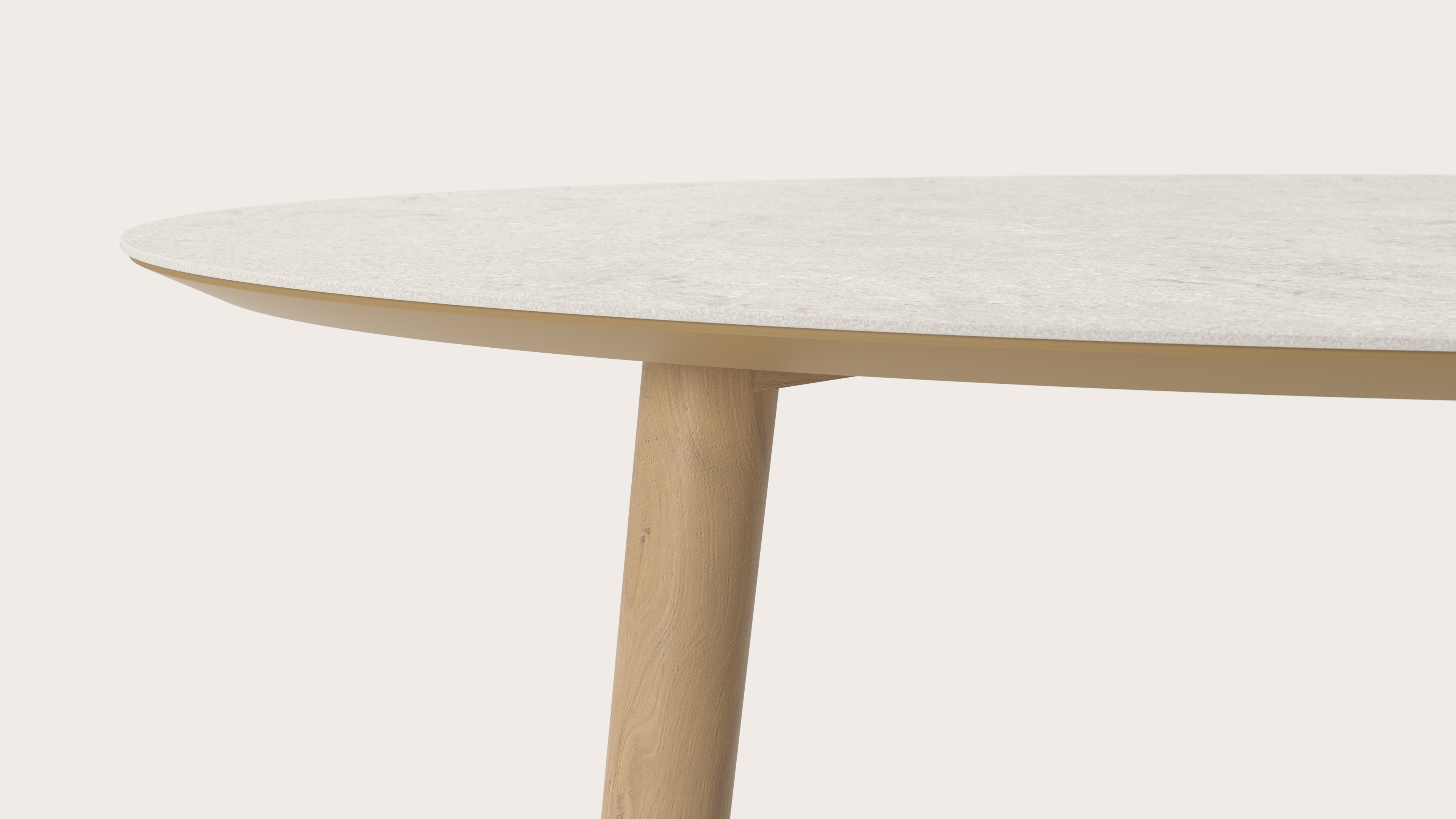 Table de salle à manger Conico armature en chêne couleur naturelle avec plateau Ceramo ovale en céramique en couleur Shilin 180 x 110 x 77 cm