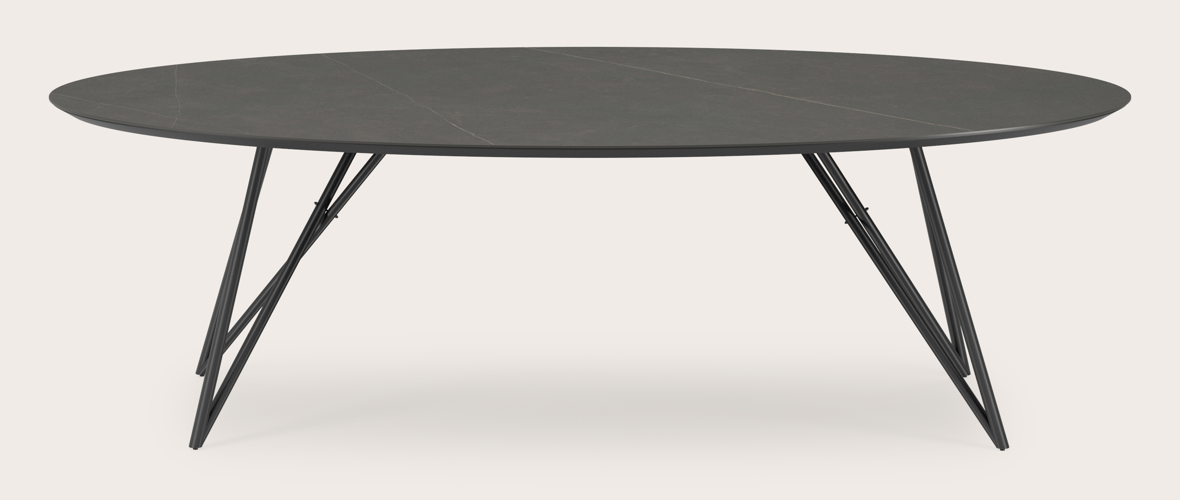 Table de salle à manger Ragno armature en métal noir avec plateau Ceramo ovale en céramique en couleur Calatorao 260 x 130 x 76 cm