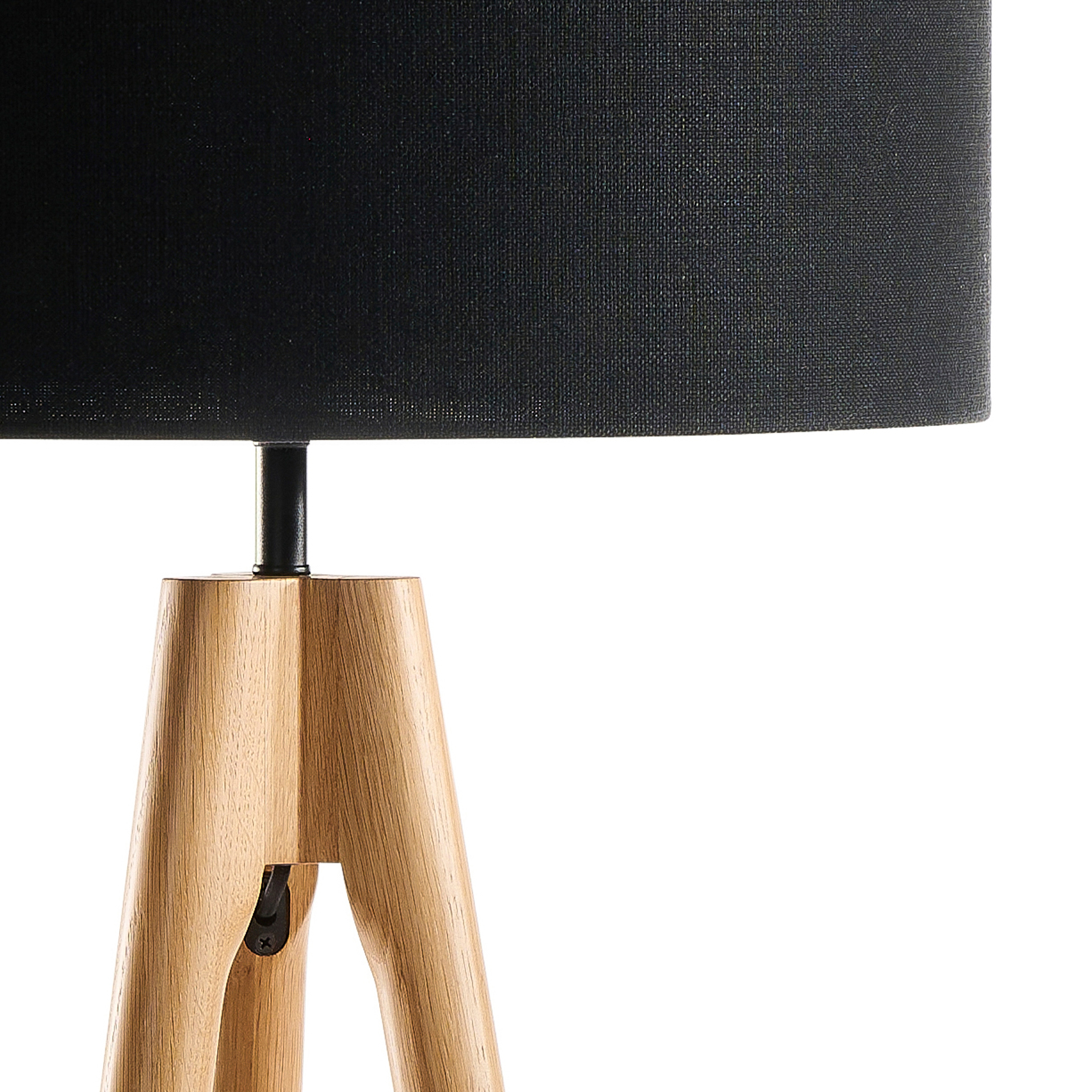 Staande lamp Trepunto in natuurkleurige eik met Giro lampenkap in Livigno stof in kleur Black