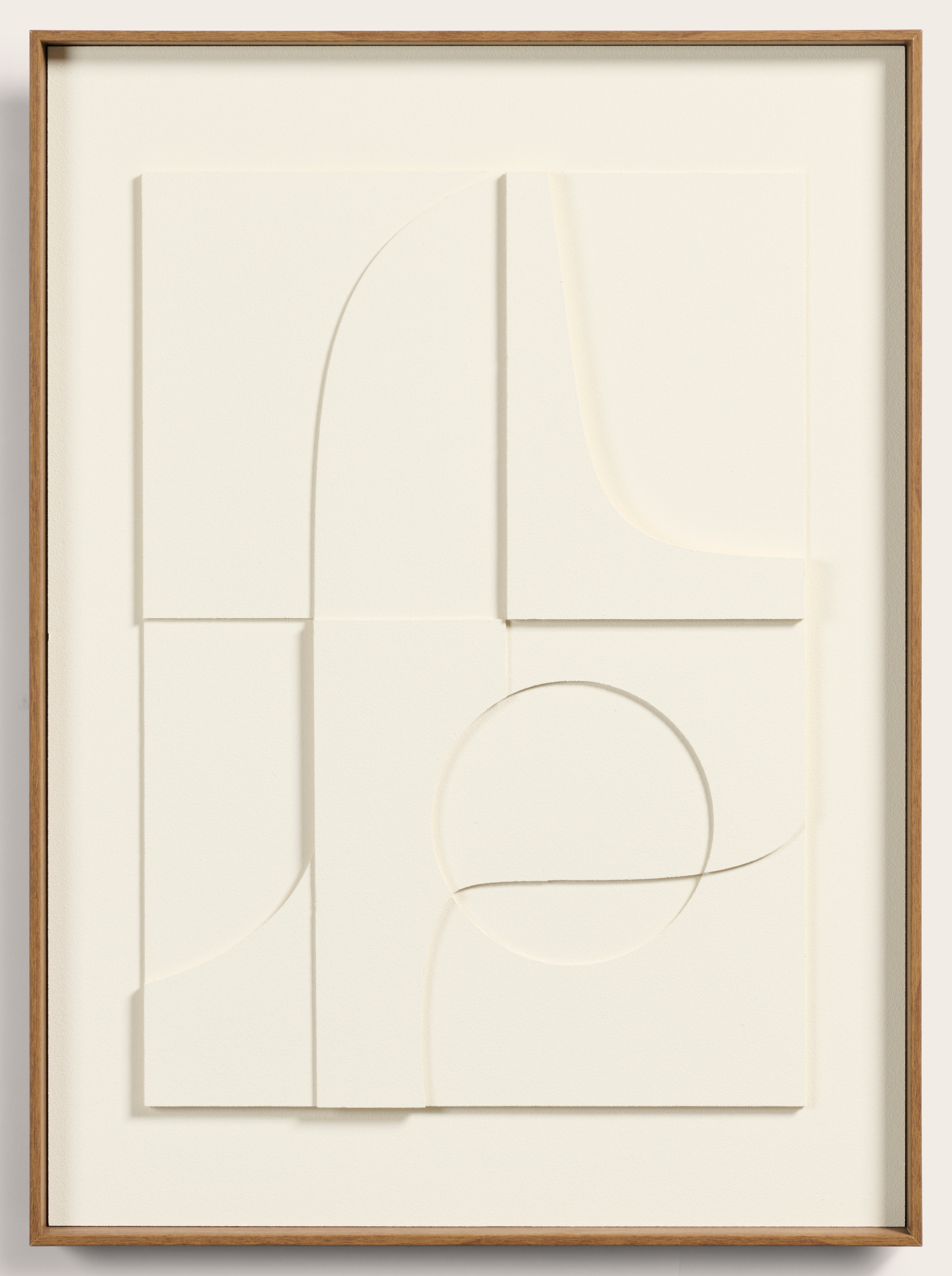 Relief VI 3D wand decoratie wit in walnoot kader 55x75cm