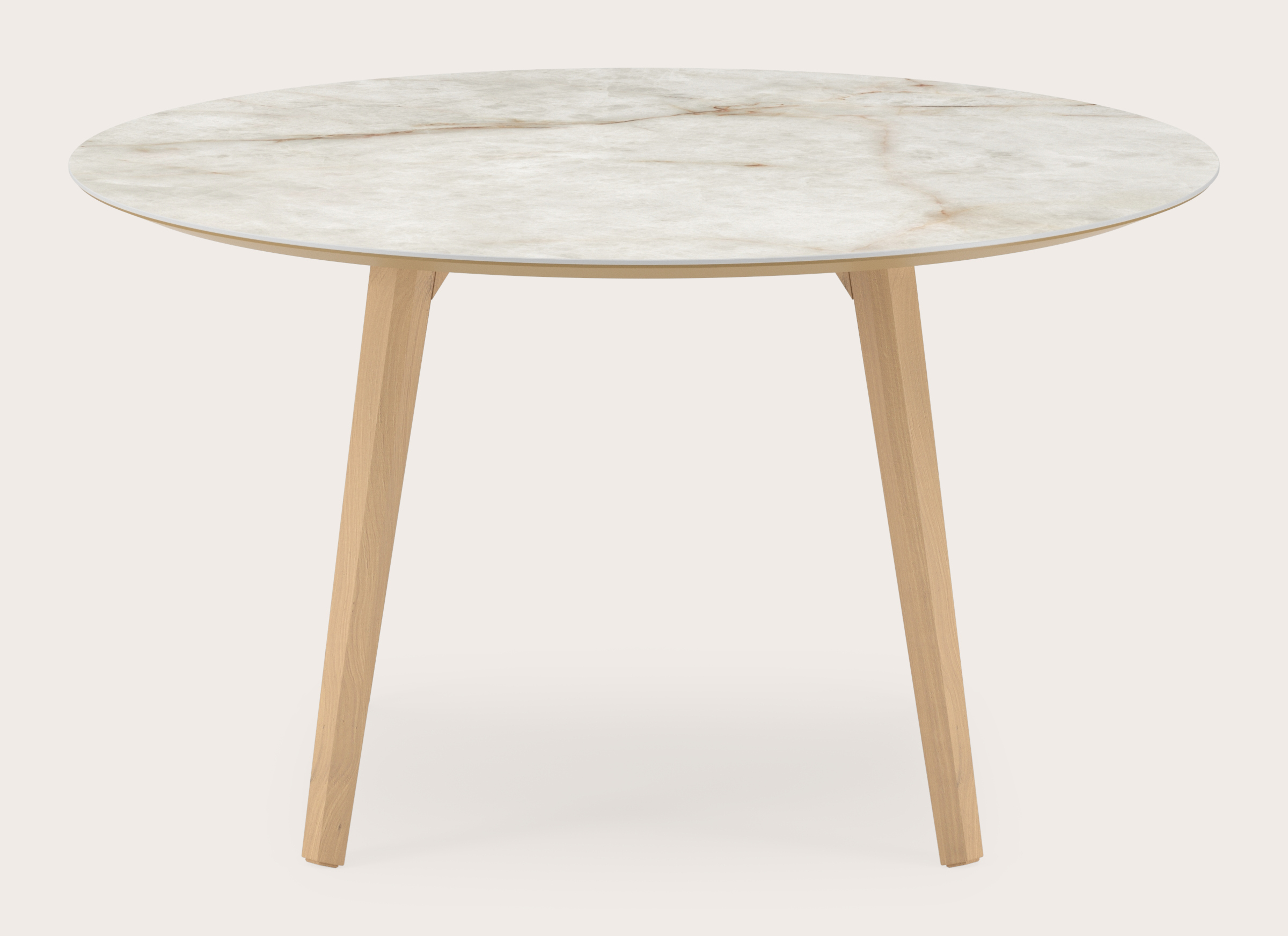 Table de salle à manger Clino armature en chêne couleur naturelle avec plateau Ceramo rond en céramique en couleur Himalaya Ø140 x 77 cm