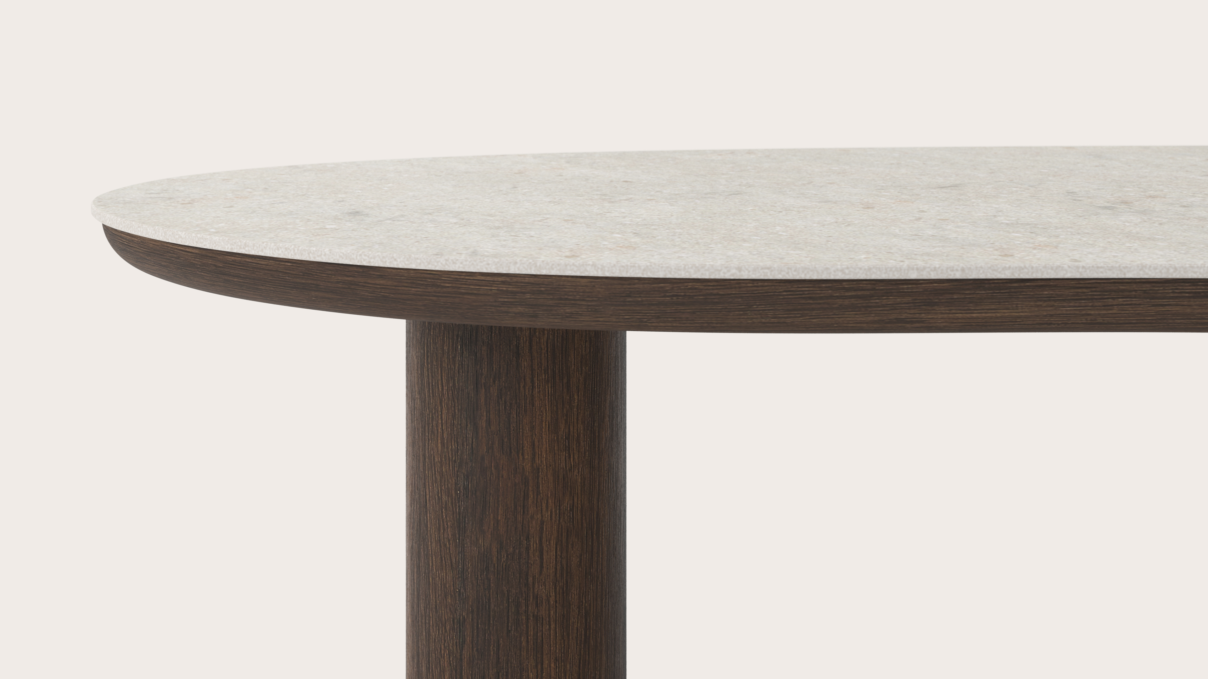 Salontafel Amato Rondo XSmall onderstel in gerookte eik met blobvormig volkeramisch Ceramo blad in kleur Shilin 135 x 68 x 34 cm