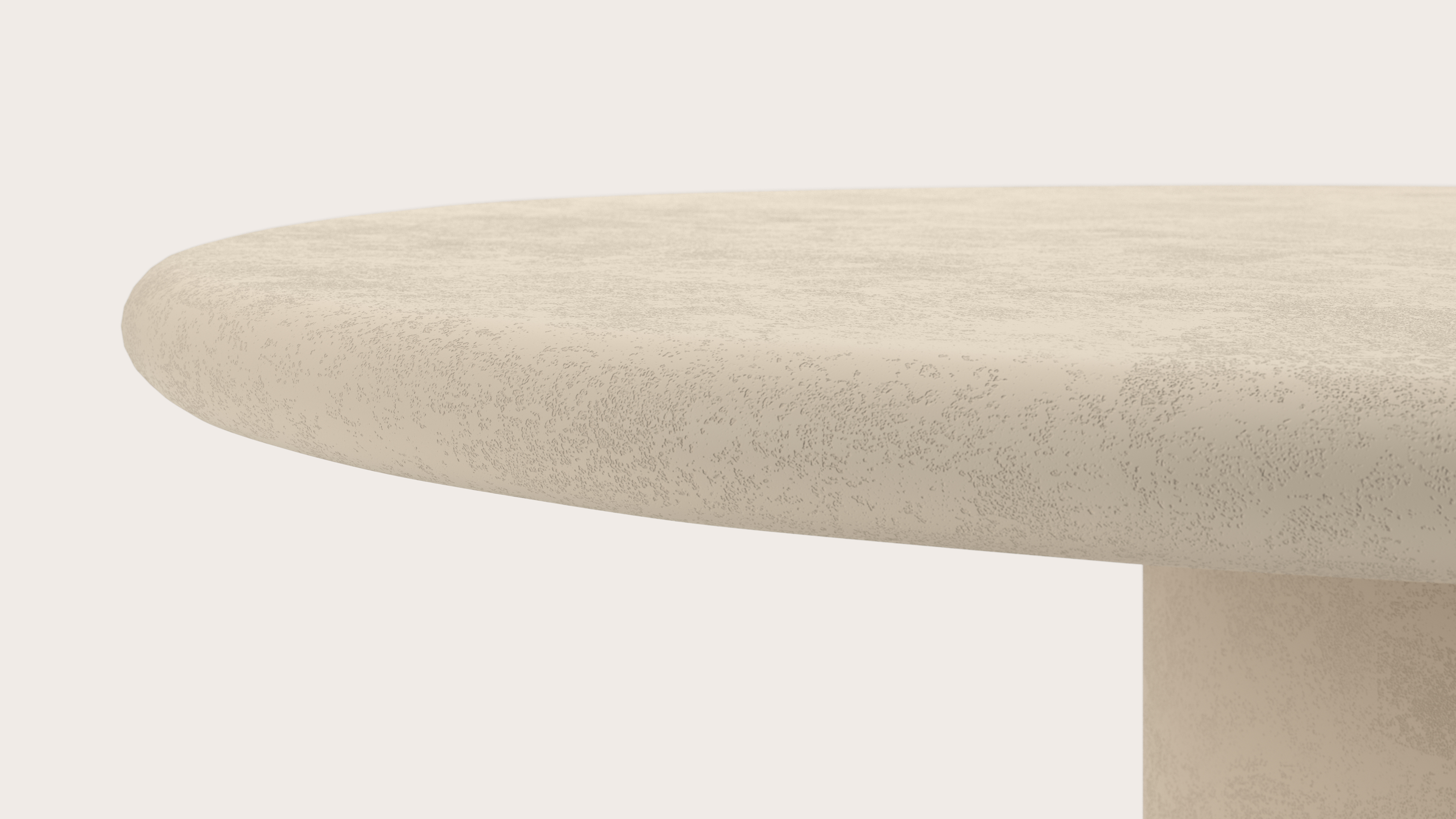 Table de salle à manger low dining Artisano forme pebble en Claylime couleur Moonglade 150 x 135 x 76 cm