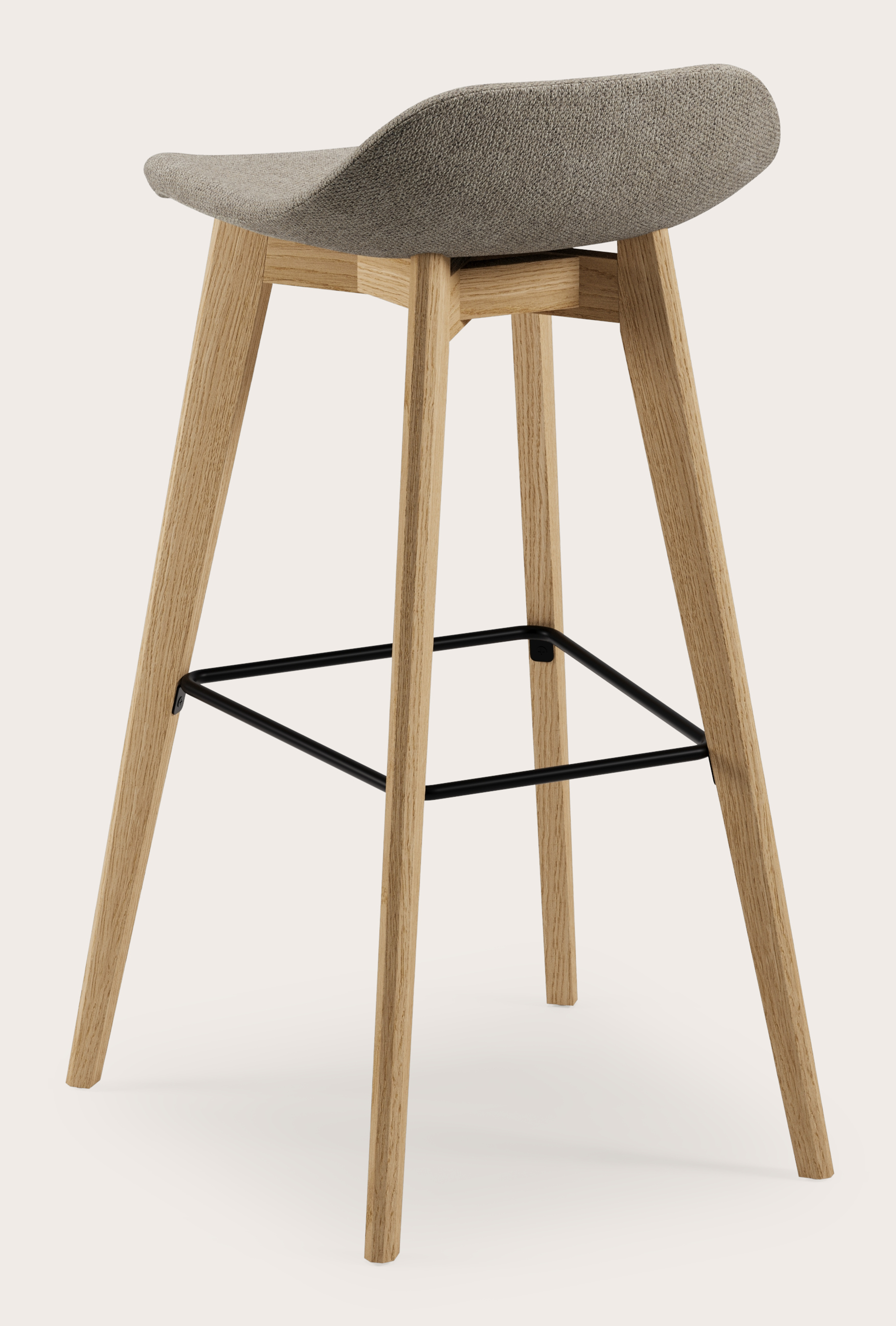 Vasco tabouret de bar haute chêne couleur naturelle avec assise en Volti tissu Truffle
