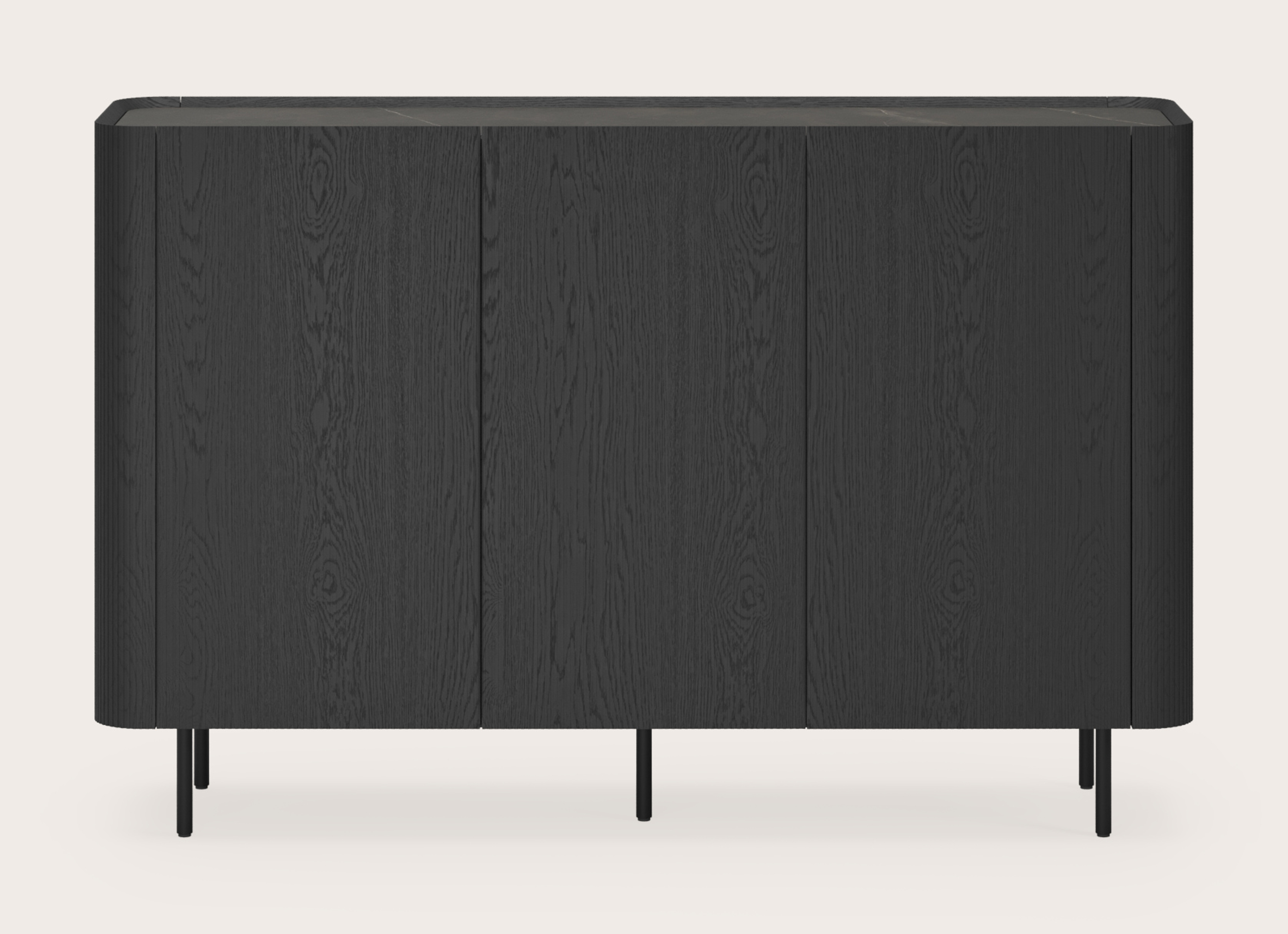 Grivato hoge dressoir in zwarte eik met ronde poten met volkeramisch Ceramo blad in kleur Calatorao 169 x 45 cm