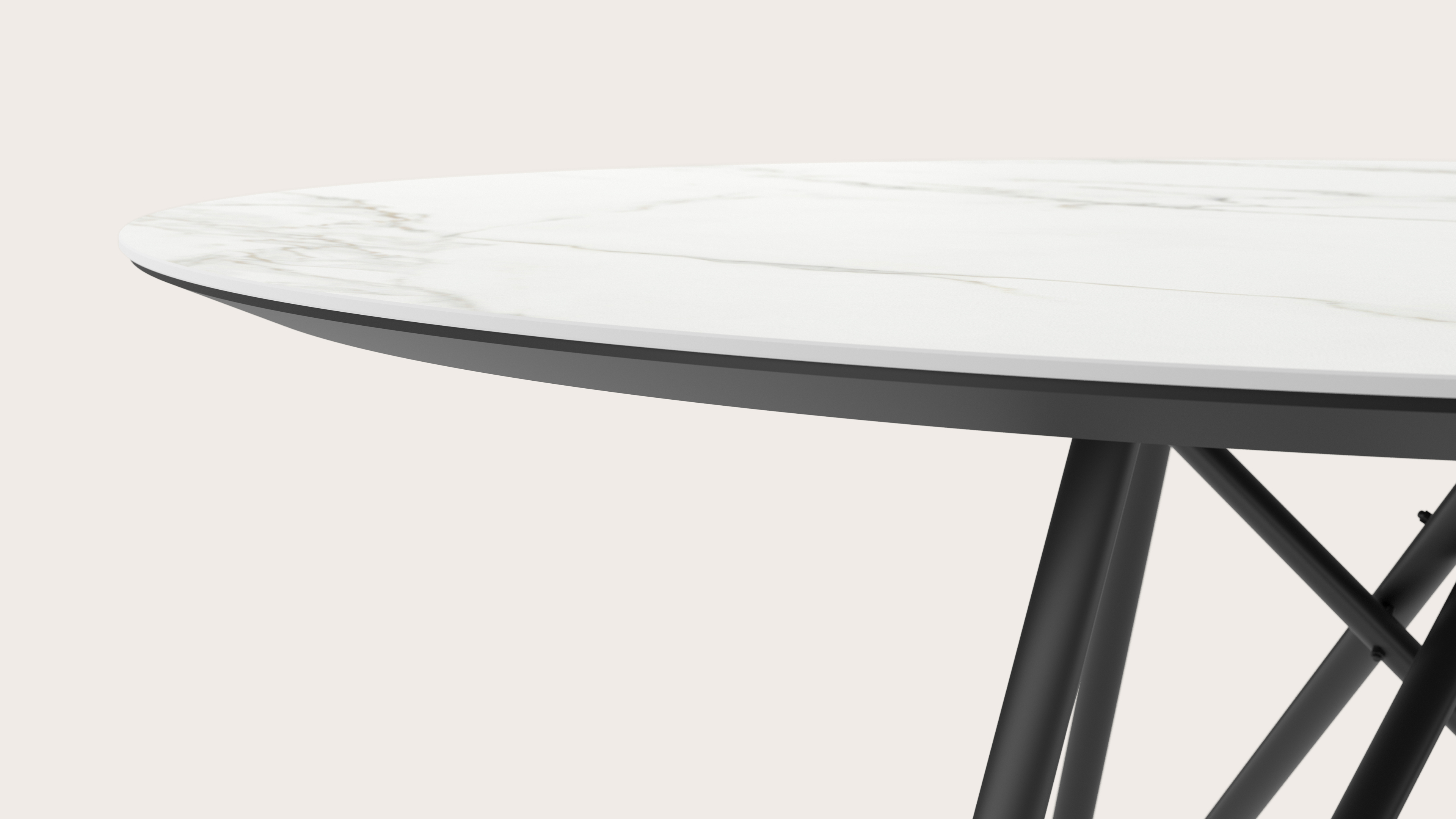 Eettafel Ragno onderstel in zwart metaal met rond volkeramisch Ceramo blad in kleur Calacatta Ø140 x 77 cm
