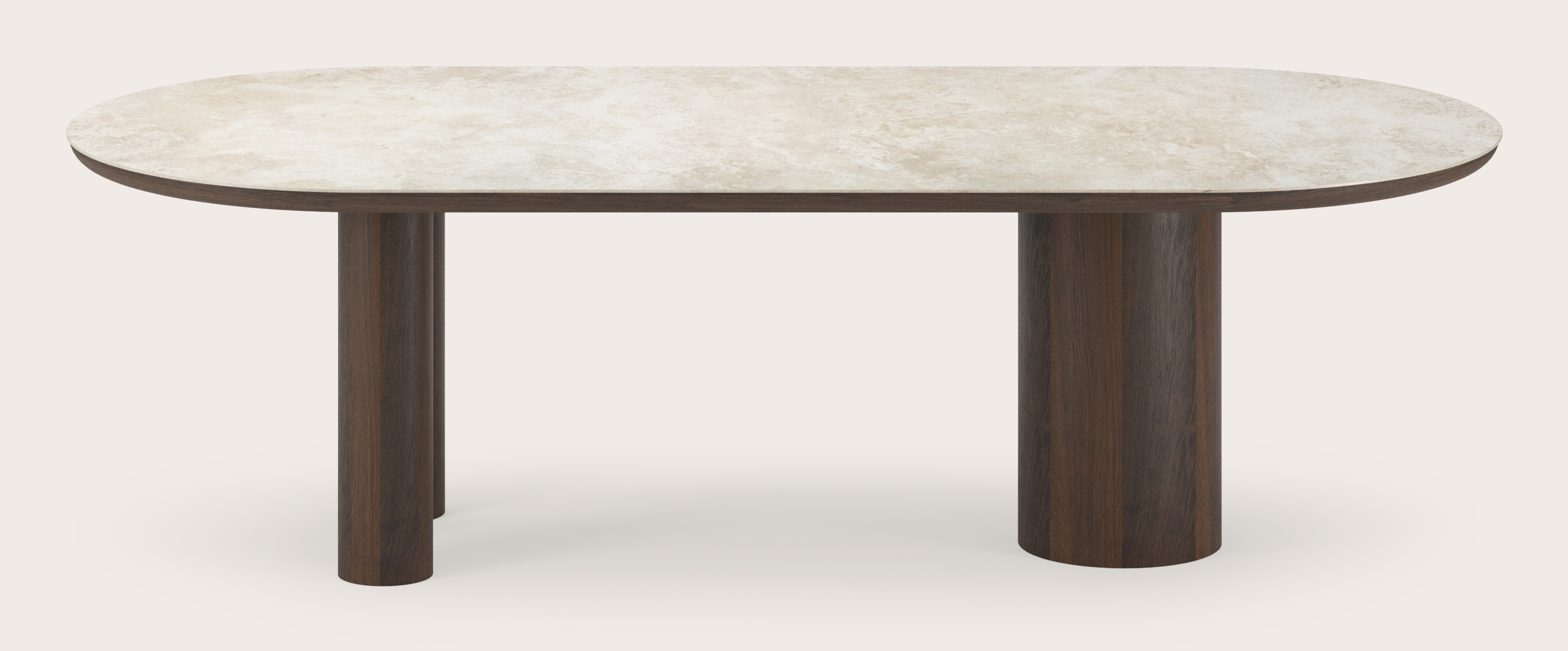 Table de salle à manger Amato Rondo armature en chêne fumé avec plateau Ceramo ovale plat en céramique en couleur Rapolano 260 x 115 x 76 cm