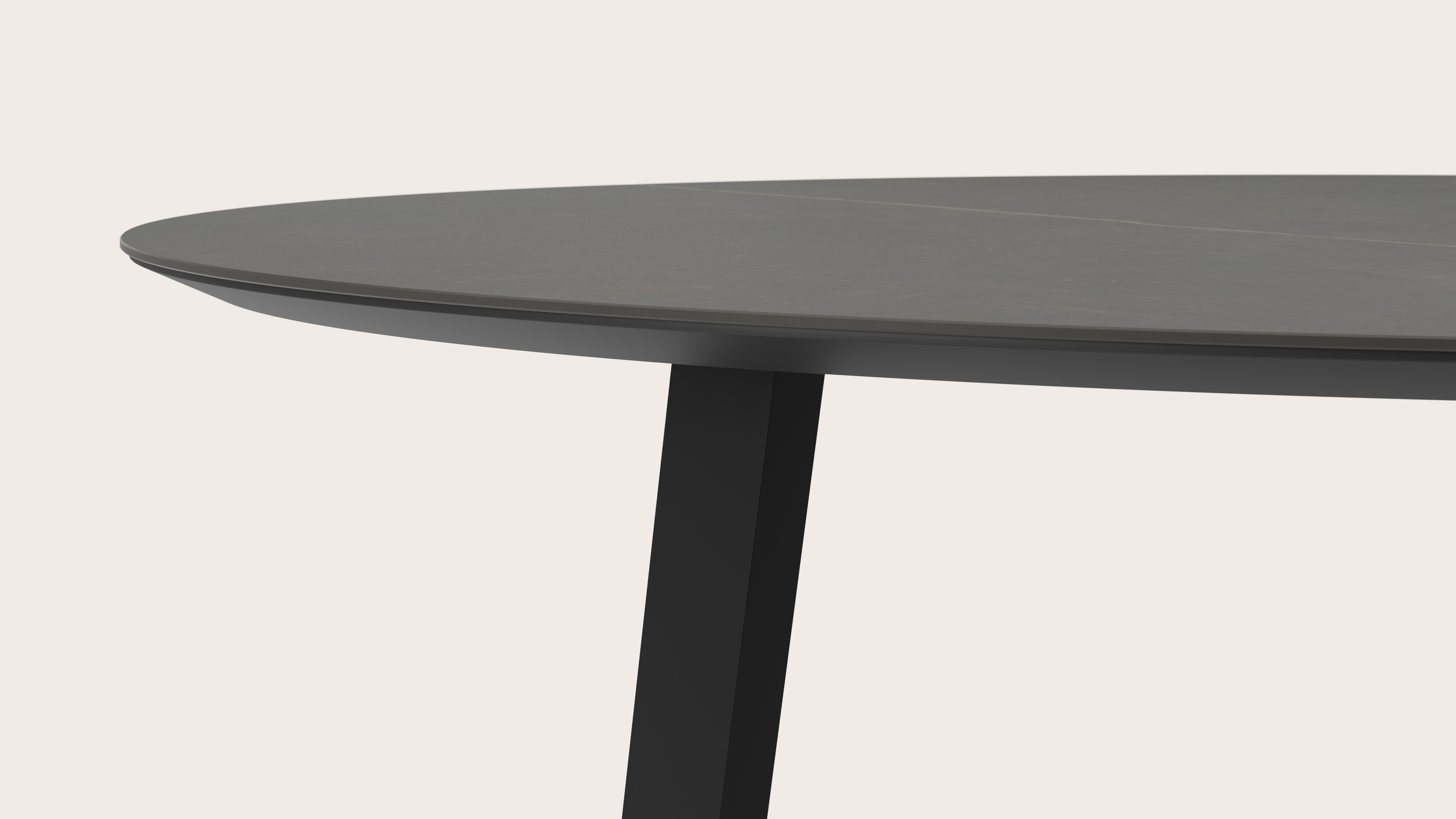 Table de salle à manger Clino armature en métal noir avec plateau Ceramo ovale en céramique en couleur Calatorao 180 x 110 x 77 cm