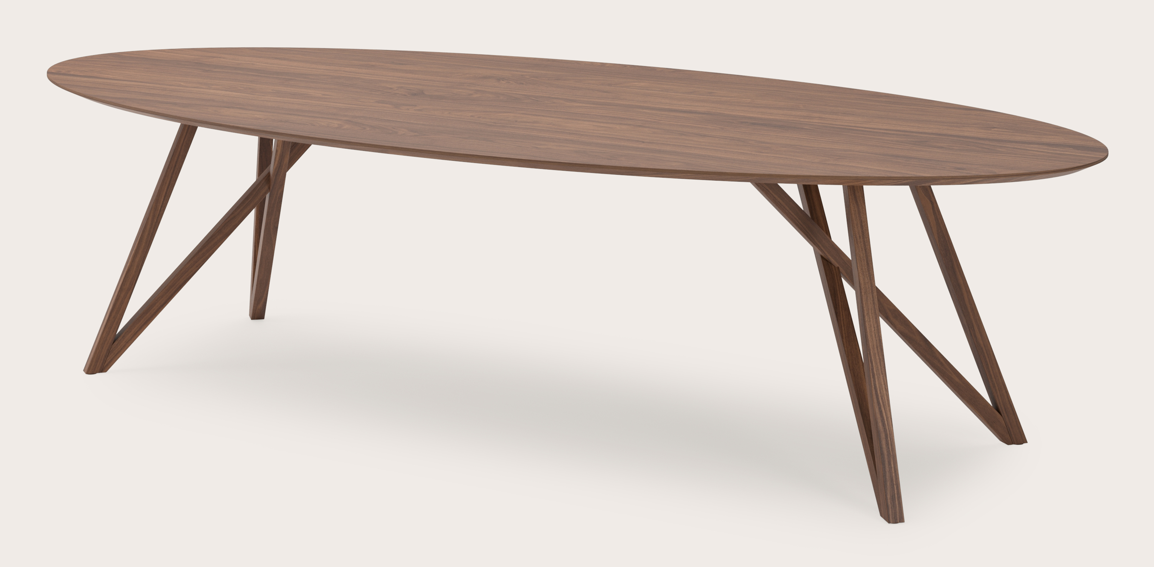 Table de salle à manger Ragno armature en noyer avec plateau Finesso en forme ovale en noyer 300 x 140 x 77 cm