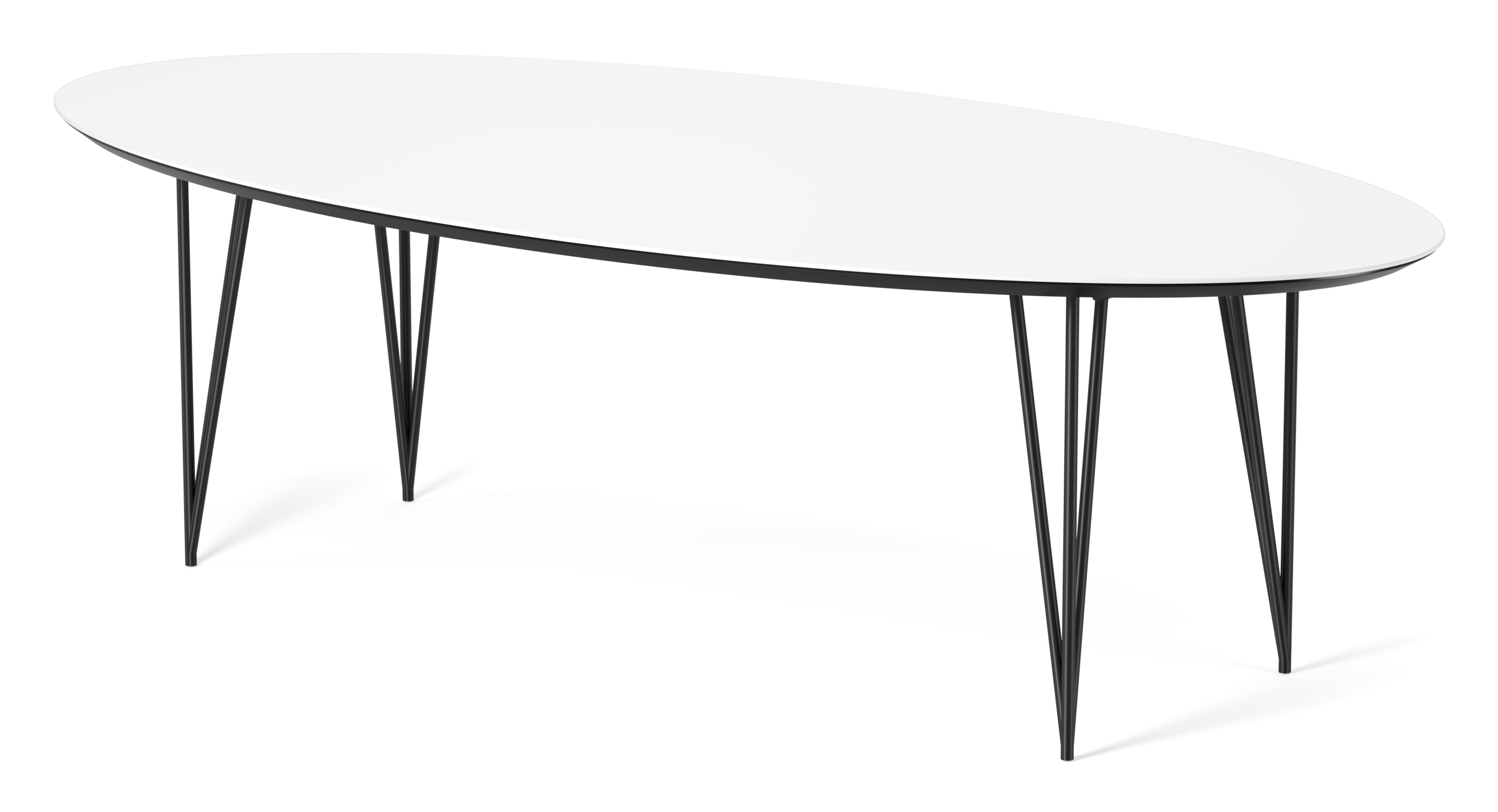Eettafel Trentino onderstel in zwart metaal met ovaal volkeramisch Ceramo blad in kleur Arctic White 260 x 130 x 77 cm