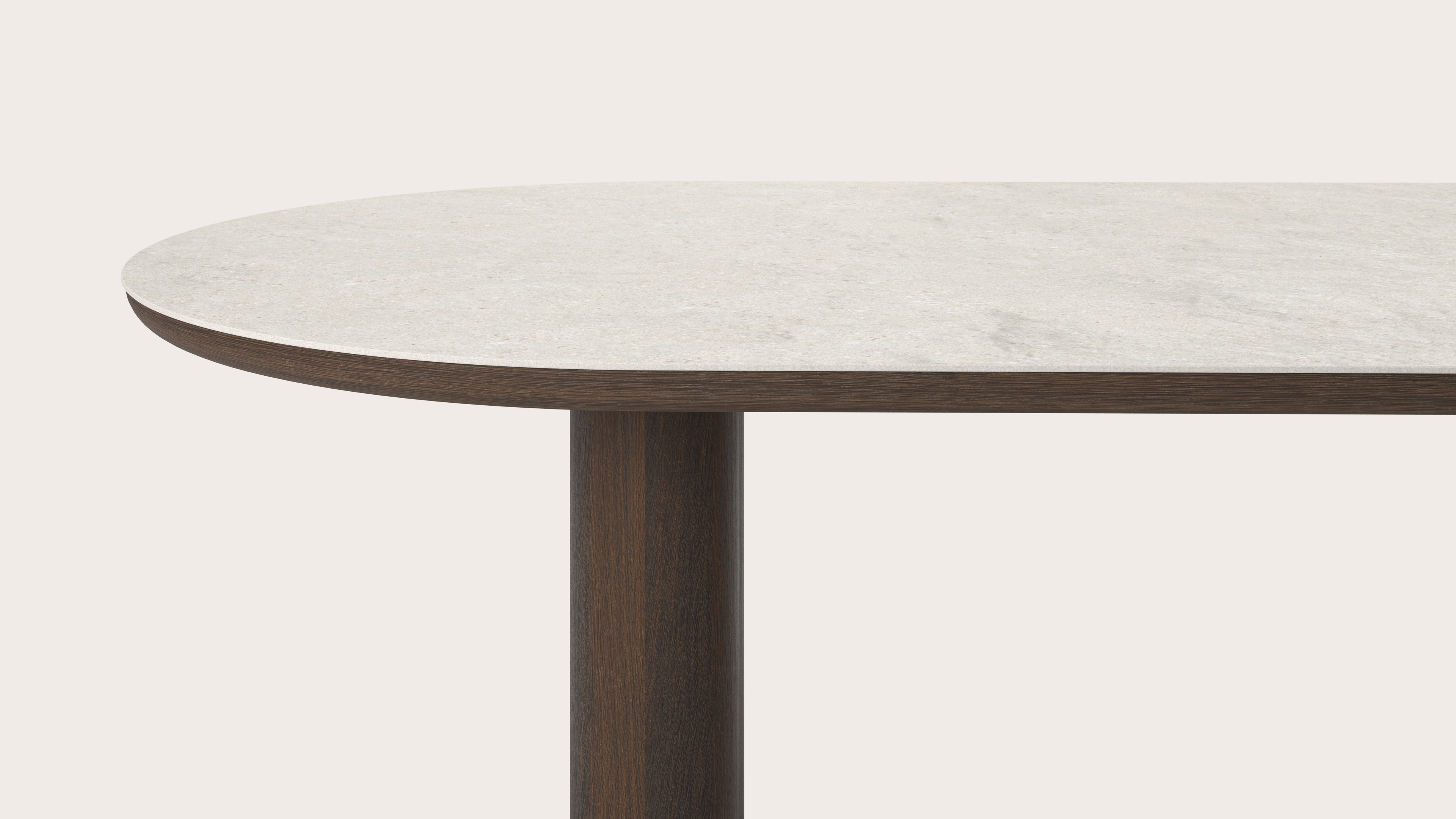 Table de salle à manger Amato Rondo armature en chêne fumé avec plateau Ceramo ovale plat en céramique en couleur Shilin 300 x 120 x 76 cm