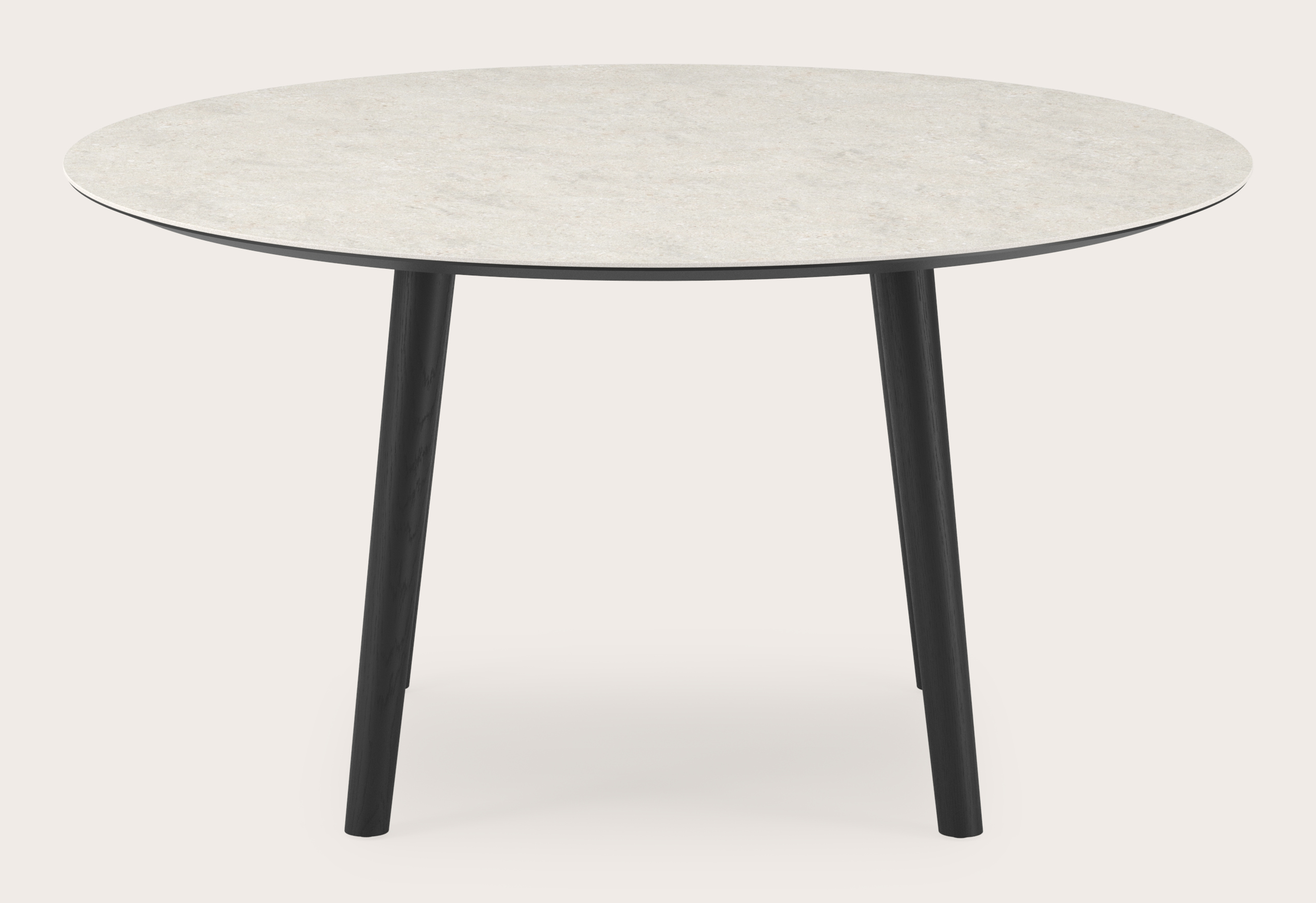 Eettafel Conico onderstel in zwarte eik met rond volkeramisch Ceramo blad in kleur Shilin Ø150 x 77 cm