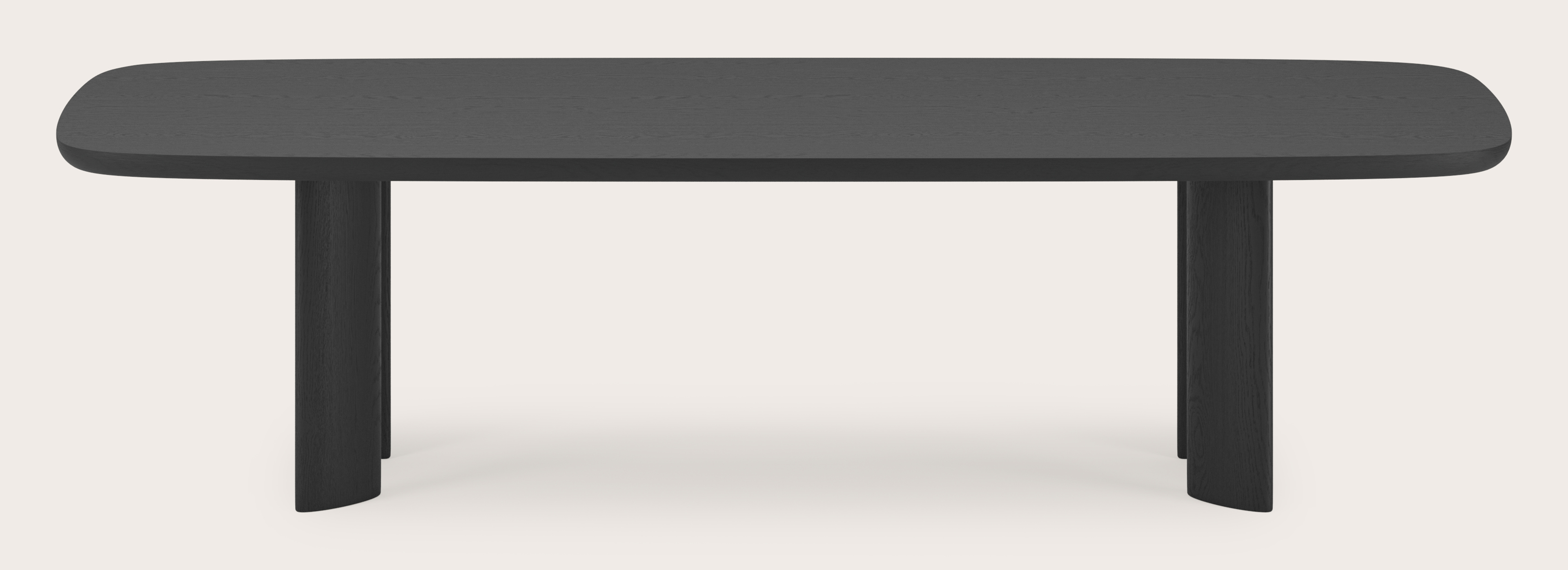 Eettafel Amato Ellipso onderstel met bootvormig Amato blad in zwarte eik 300 x 115 x 79 cm