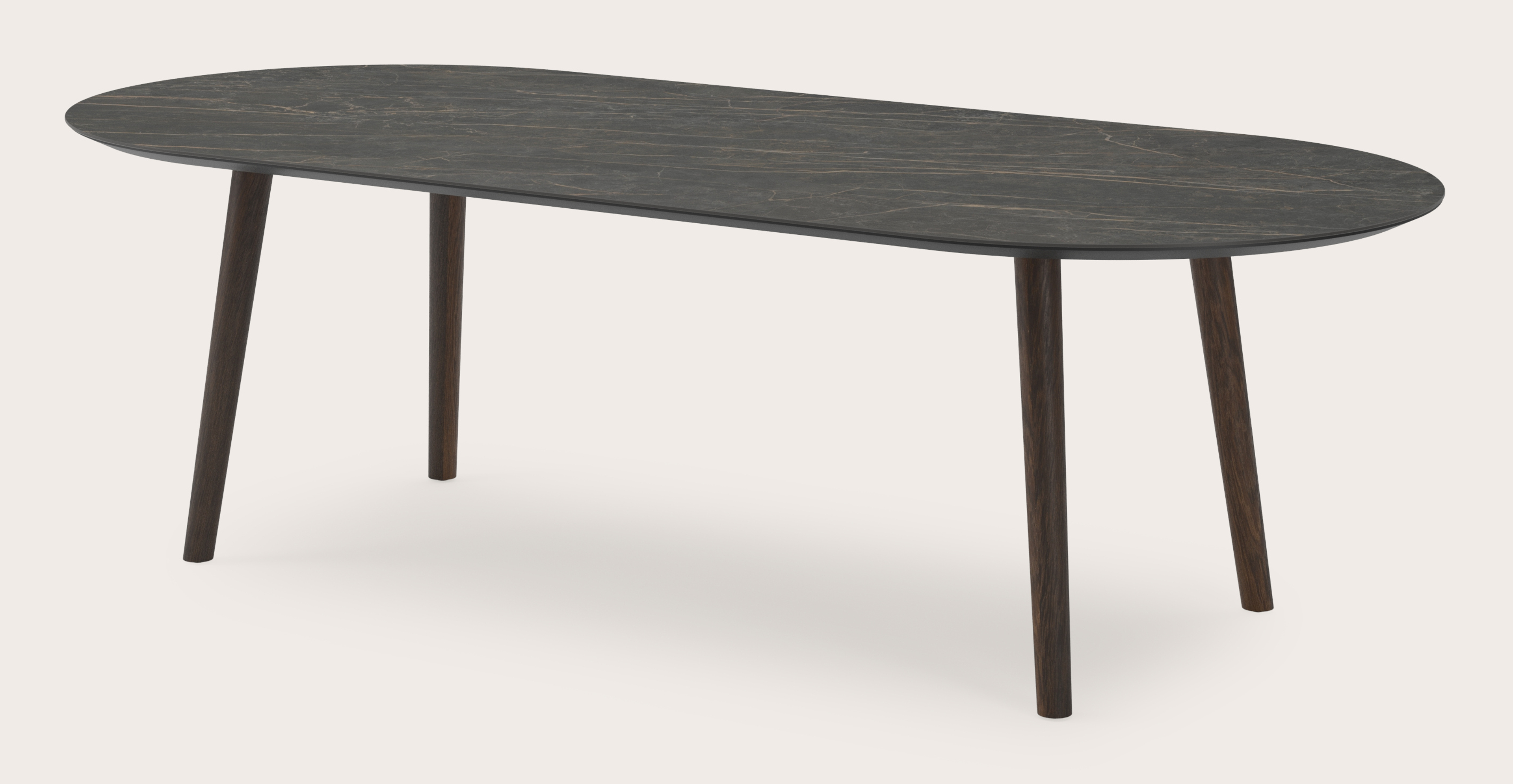 Table de salle à manger Conico armature en chêne fumé avec plat plateau Ceramo ovale en céramique en couleur Black Obsession 260 x 115 x 77 cm