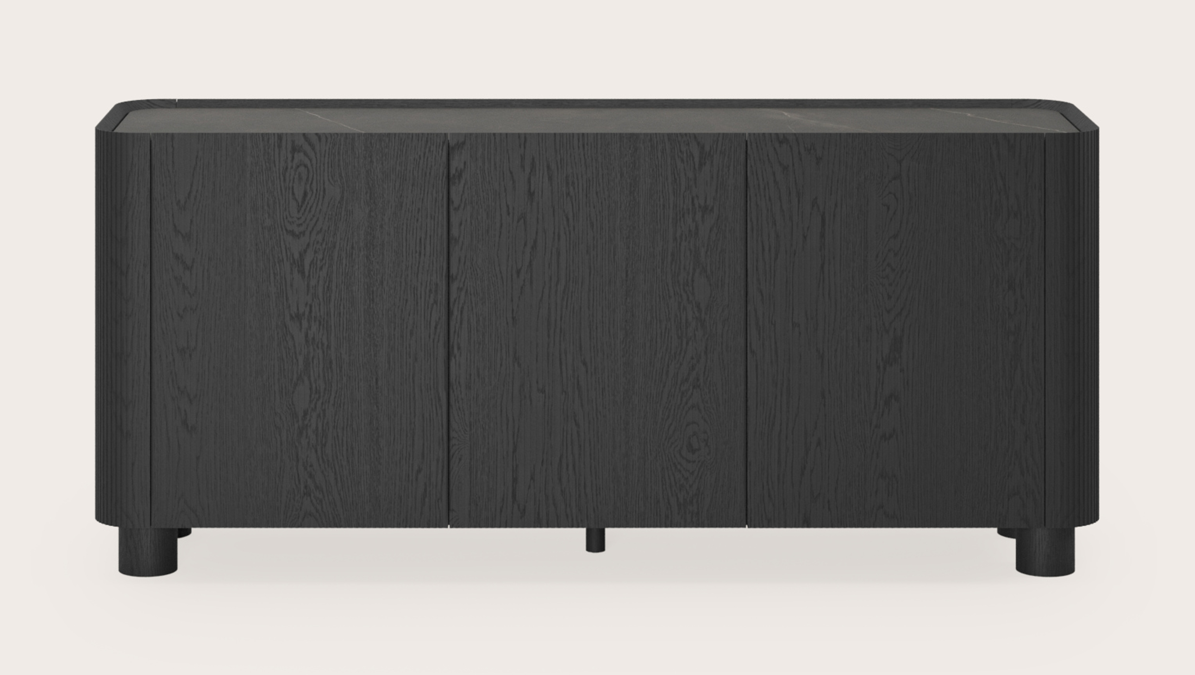 Buffet Grivato en chêne noir avec pieds ronds avec plateau Ceramo rond en céramique en couleur Calatorao 169 x 45 cm