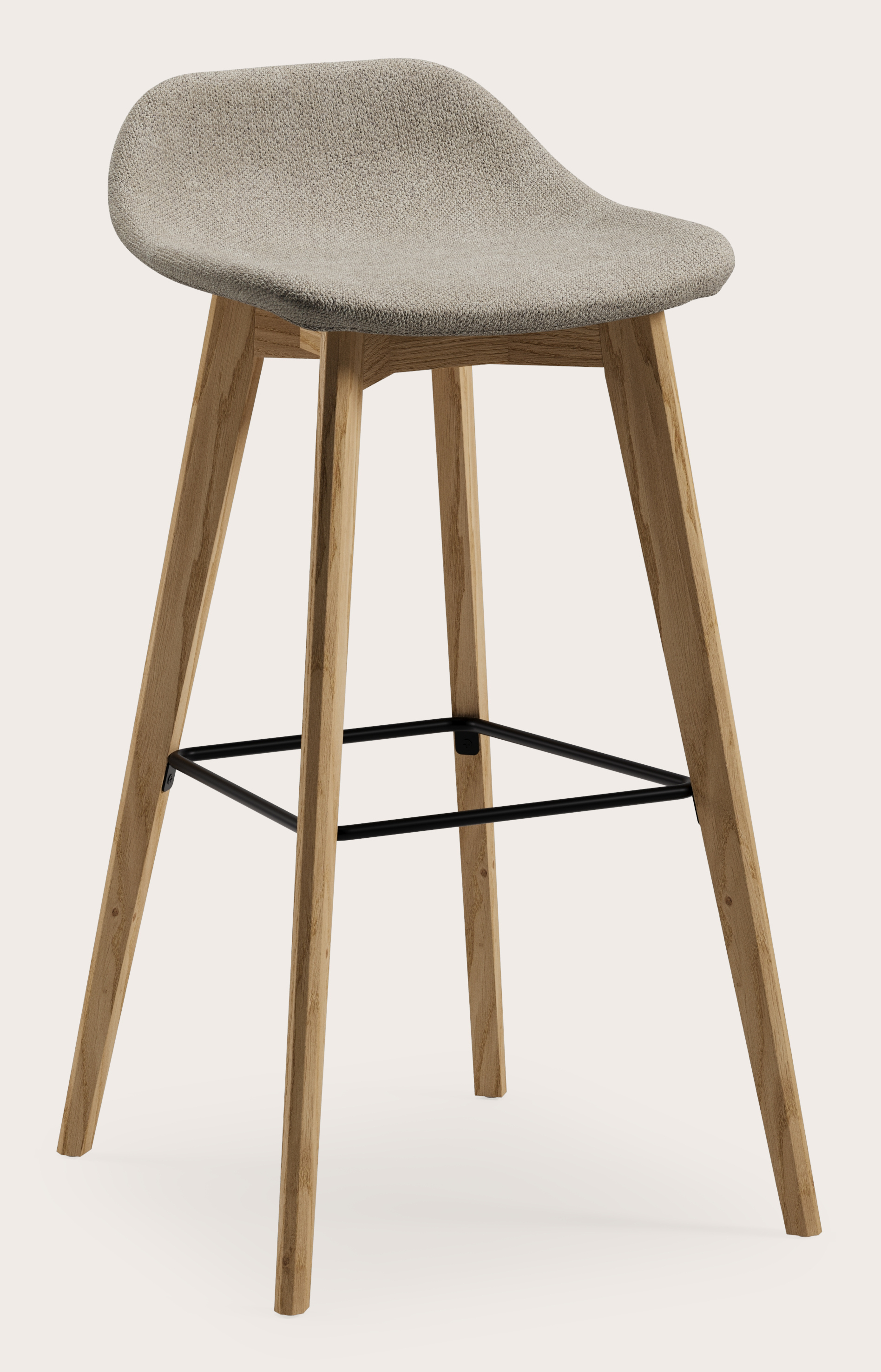 Vasco tabouret de bar haute chêne couleur naturelle avec assise en Volti tissu Truffle