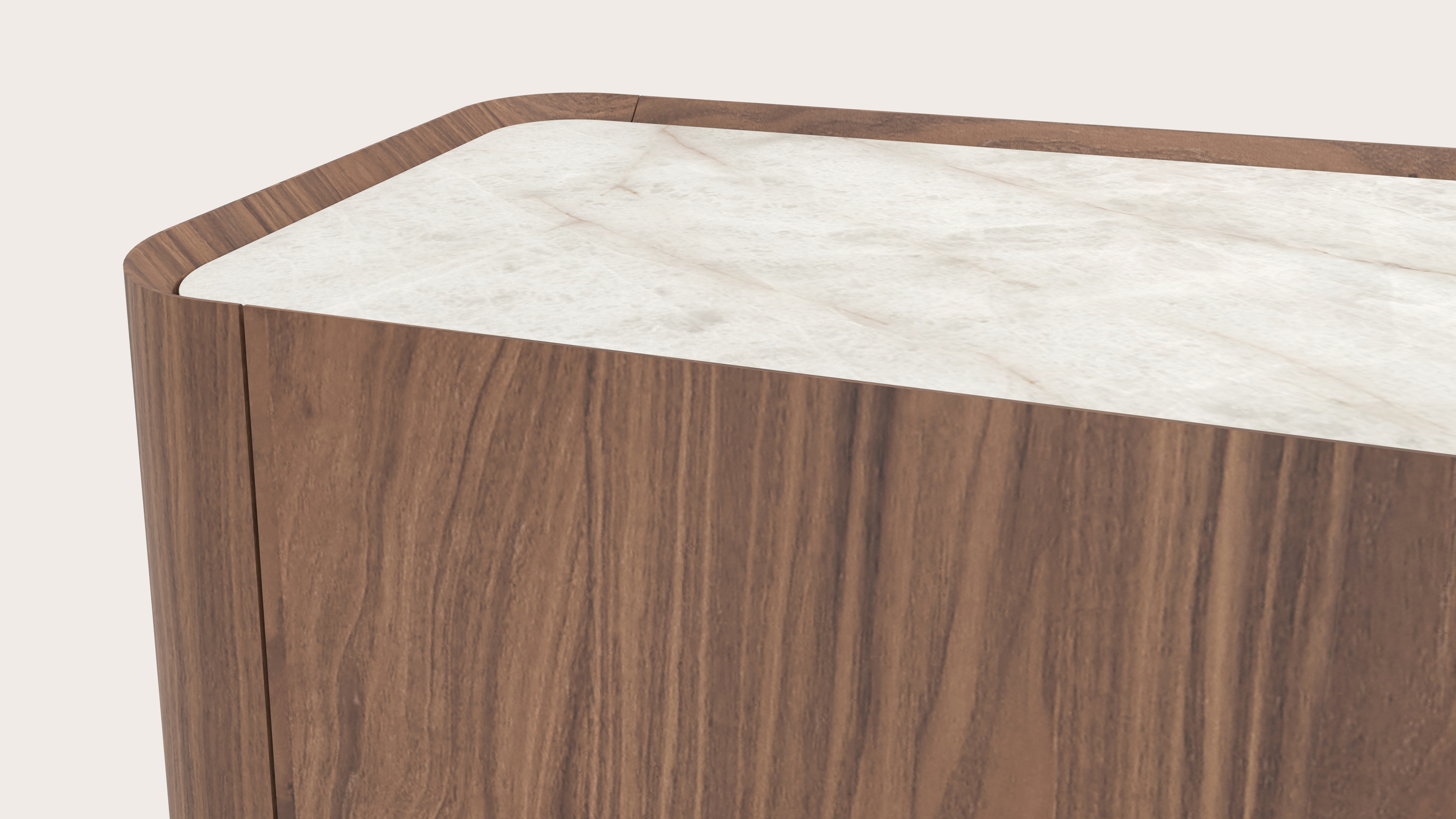Meuble tv Curvato en noyer avec plateau Ceramo en céramique en couleur Himalaya 249 x 45 x 34 cm
