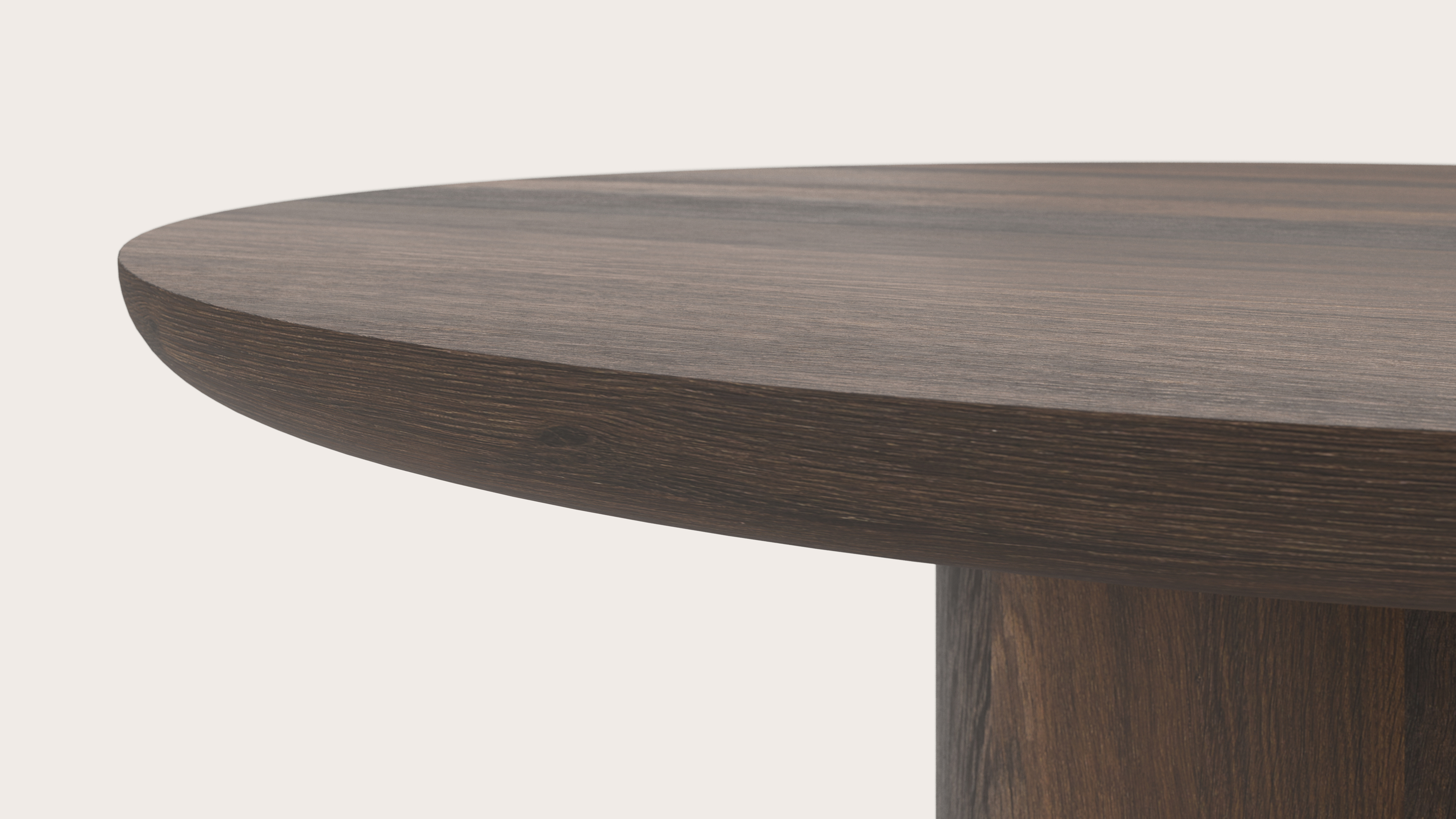 Eettafel Amato Rondo onderstel met rond Amato blad in gerookte eik  Ø130 x 76 cm