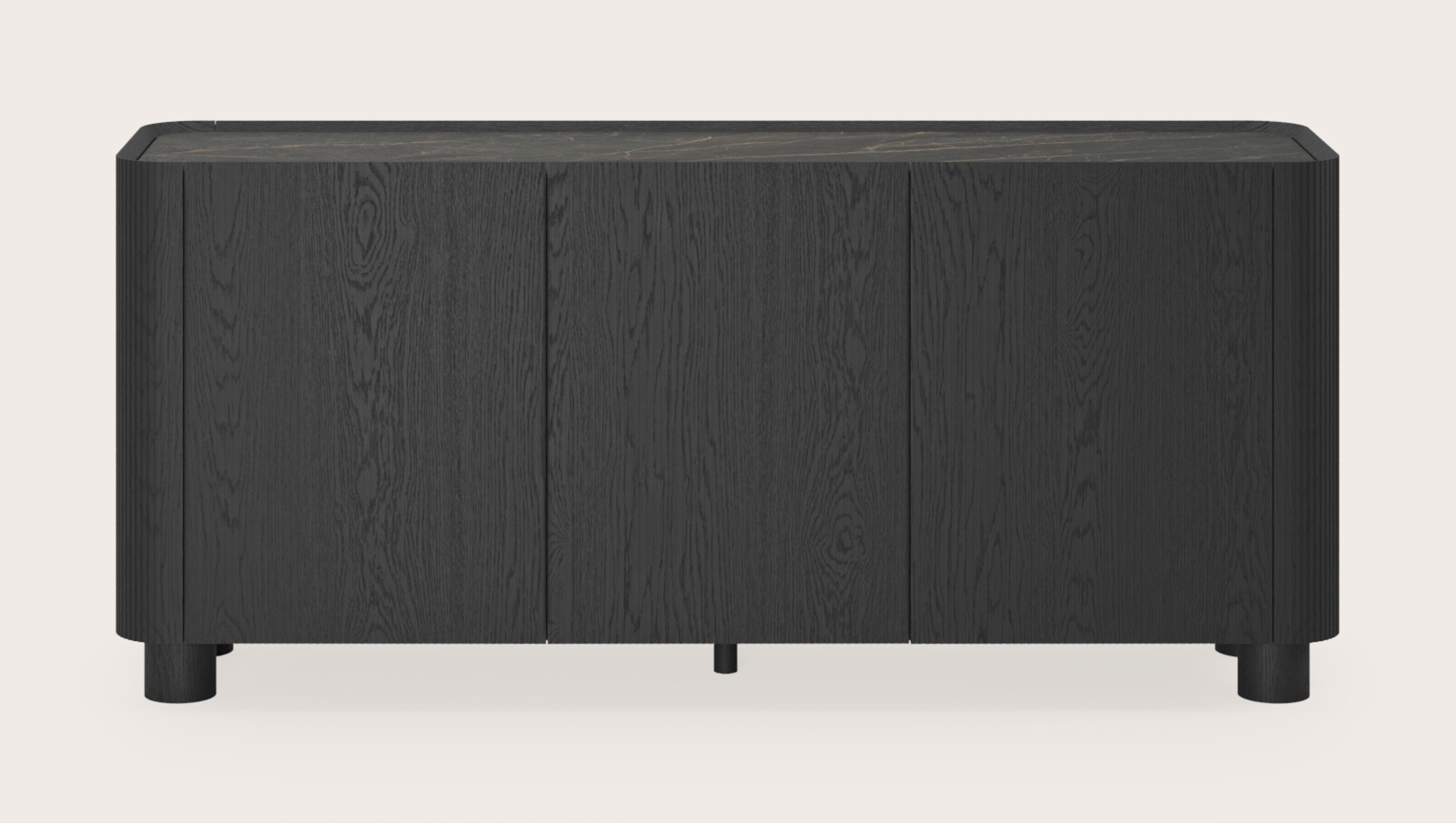 Grivato dressoir in zwarte eik met ronde poten met volkeramisch Ceramo blad in kleur Black Obsession 169 x 45 cm