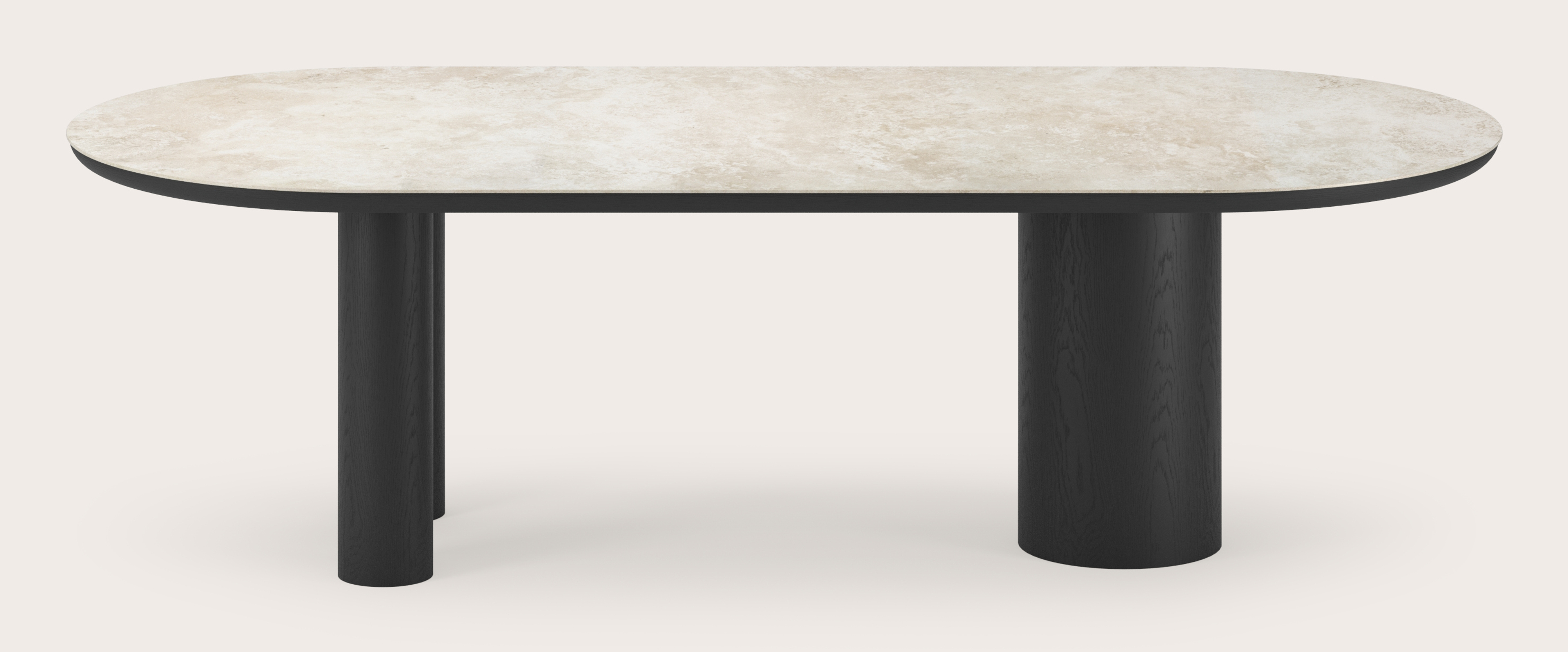 Table de salle à manger Amato Rondo armature en chêne noir avec plateau Ceramo ovale plat en céramique en couleur Rapolano 260 x 115 x 76 cm