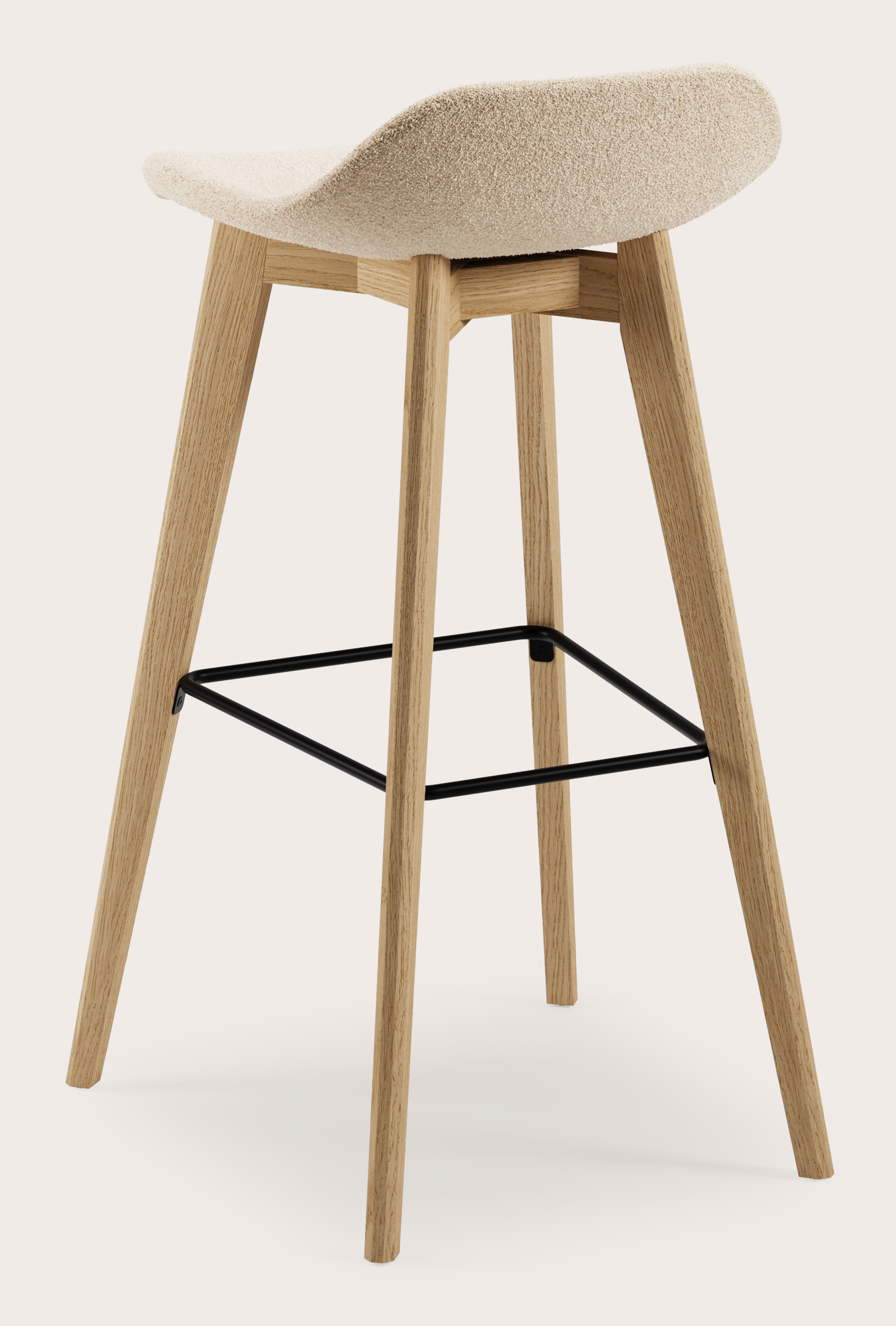 Vasco tabouret de bar haute chêne couleur naturelle avec assise en Aria tissu Beige