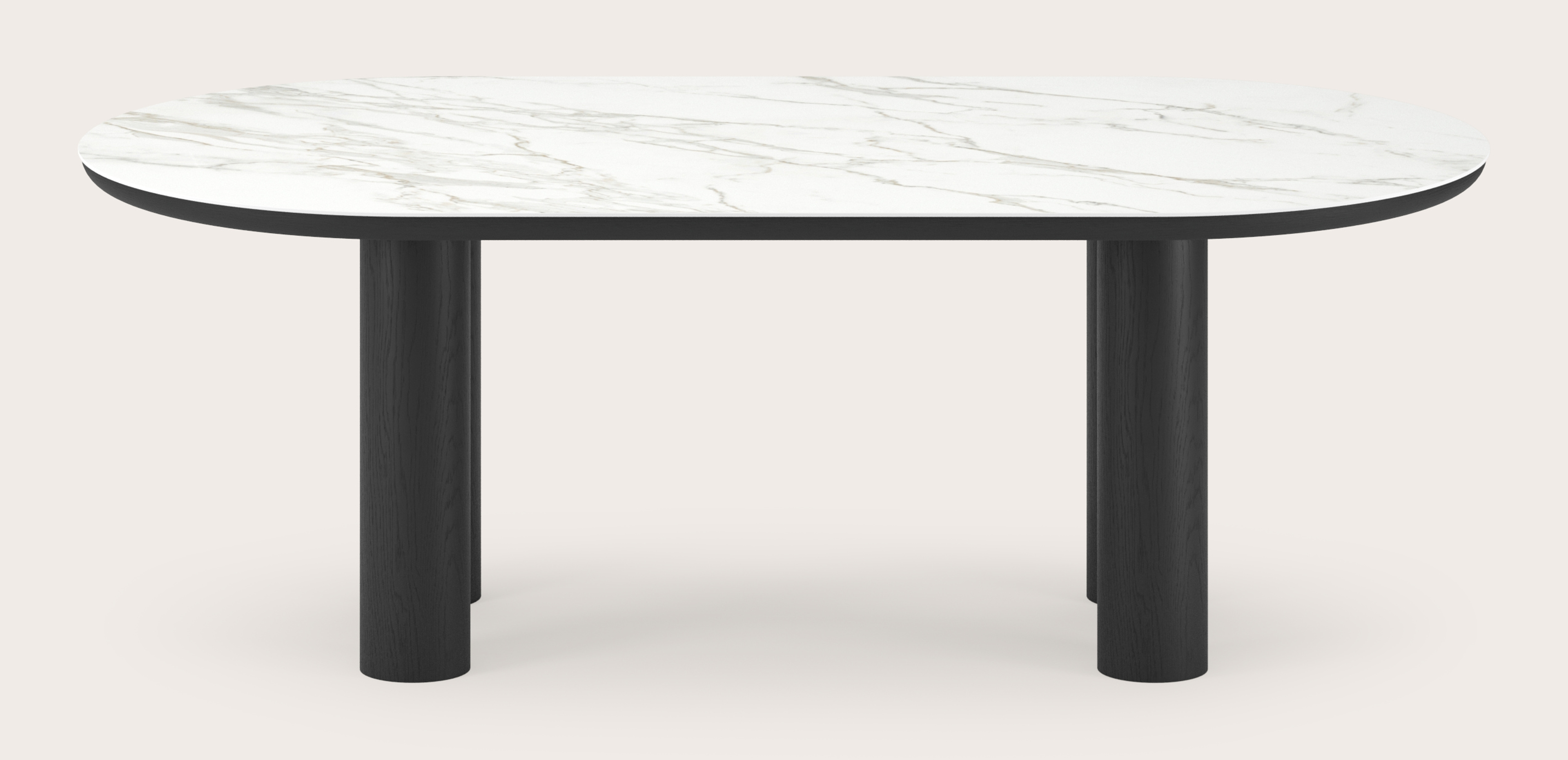 Table de salle à manger Amato Rondo armature en chêne noir avec plateau Ceramo ovale plat en céramique en couleur Calacatta 220 x 110 x 76 cm