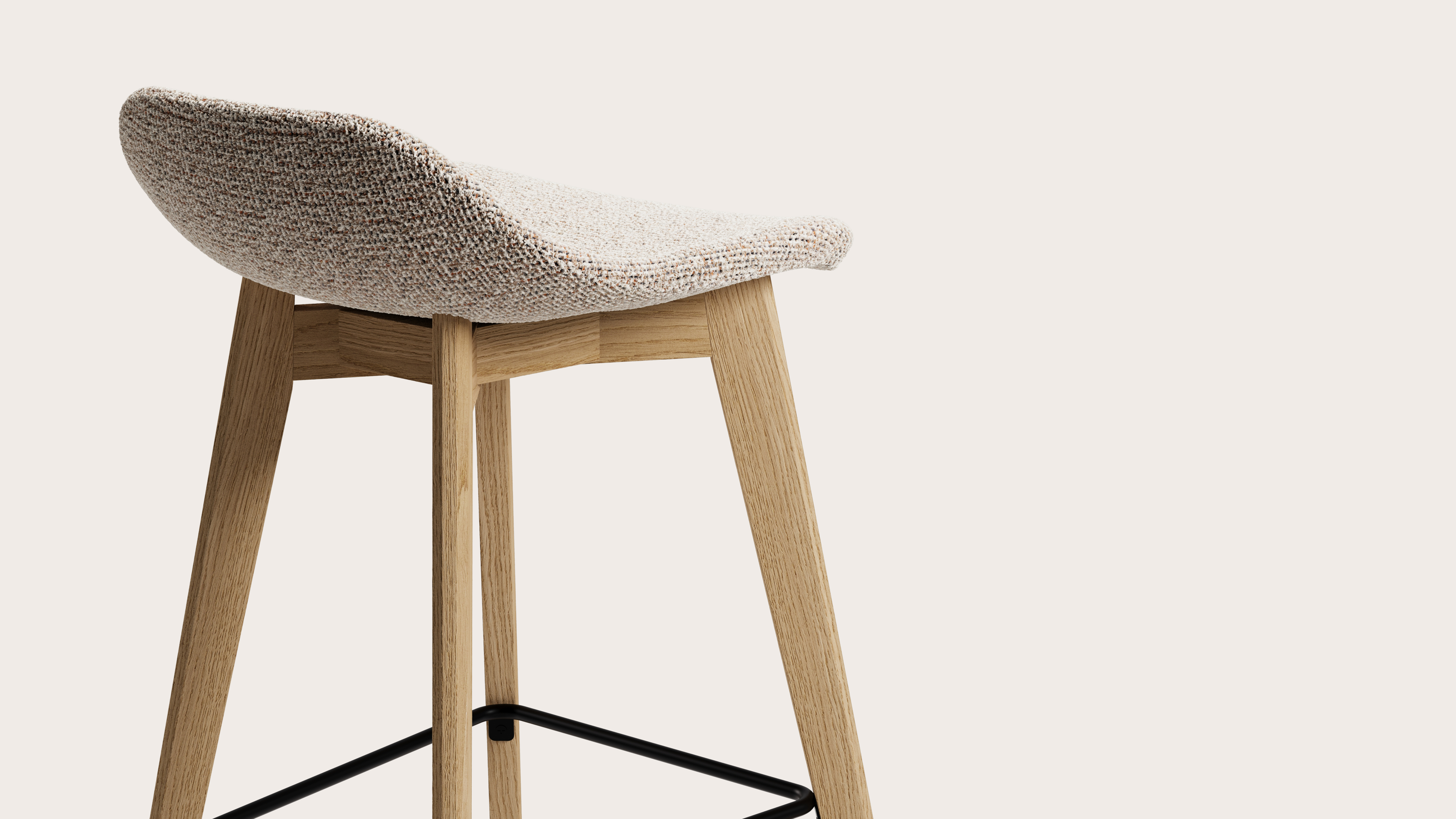 Vasco tabouret de bar haute chêne couleur naturelle avec assise en Fresco tissu Caramel