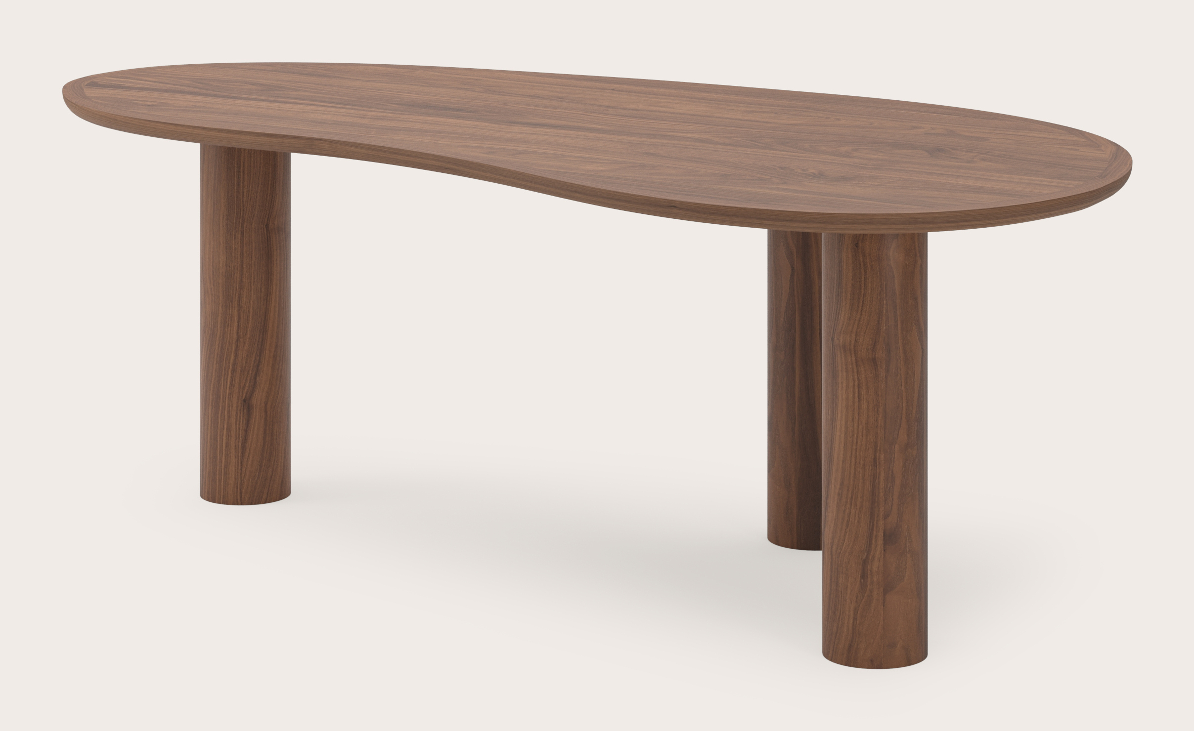 Eettafel Amato Rondo onderstel met blobvormig Amato blad in walnoot 220 x 112 x 76 cm