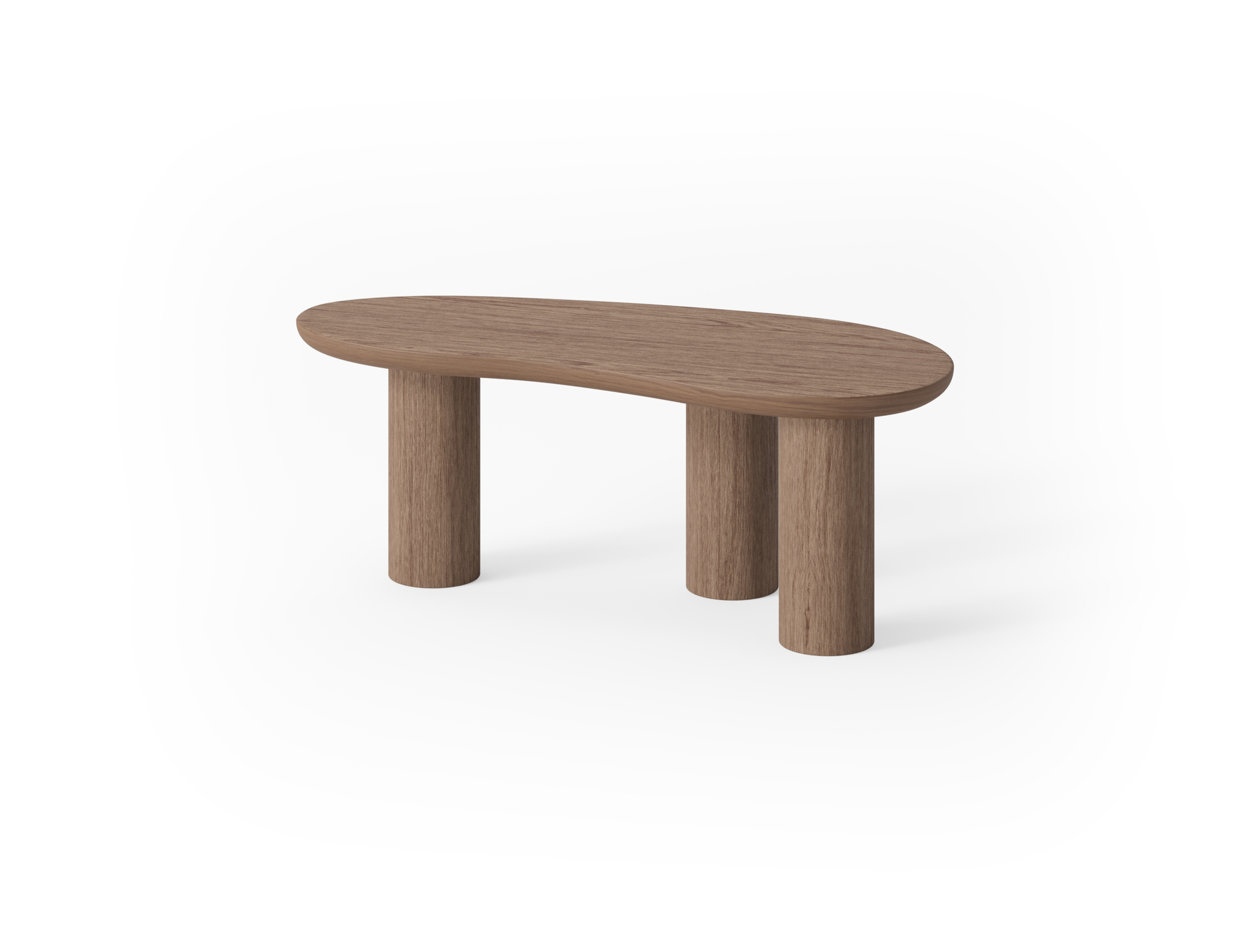 Salontafel Amato XSmall Rondo onderstel met blobvormig Amato blad in walnoot 89 x 39 x 34 cm