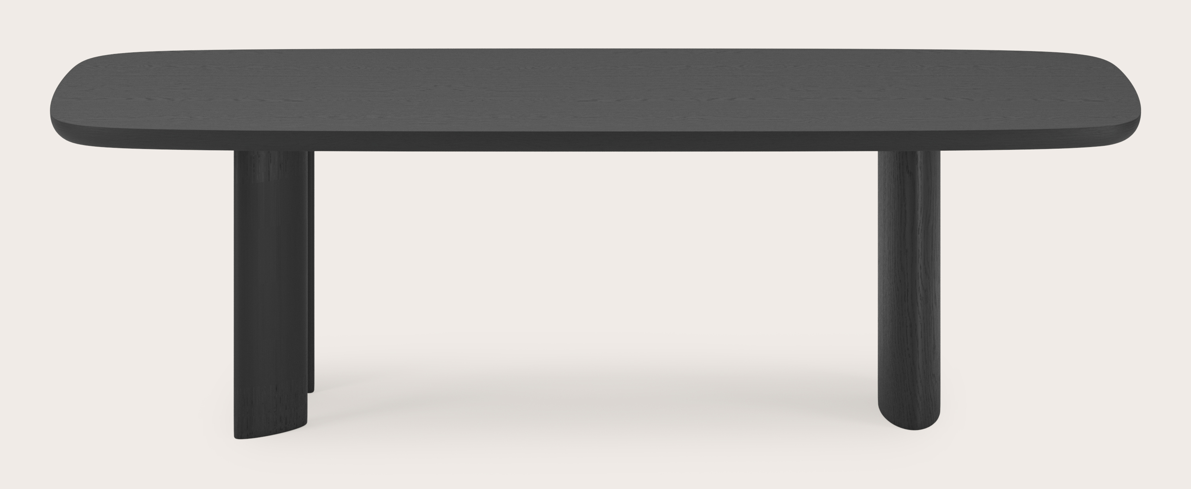 Eettafel Amato Ellipso onderstel met bootvormig Amato blad in zwarte eik 260 x 110 x 79 cm