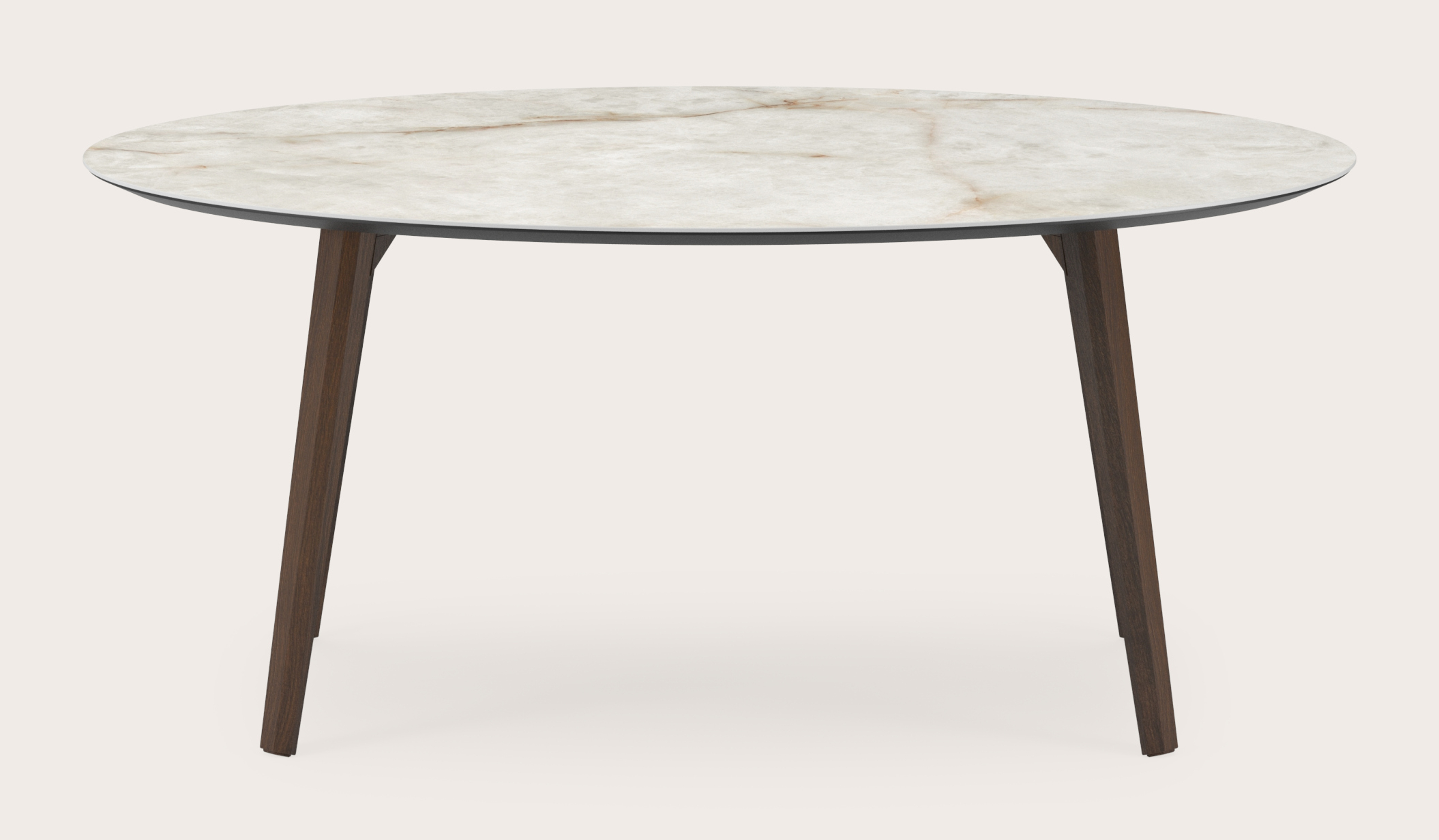 Eettafel Clino onderstel in gerookte eik met ovaal volkeramisch Ceramo blad in kleur Himalaya 180 x 110 x 77 cm