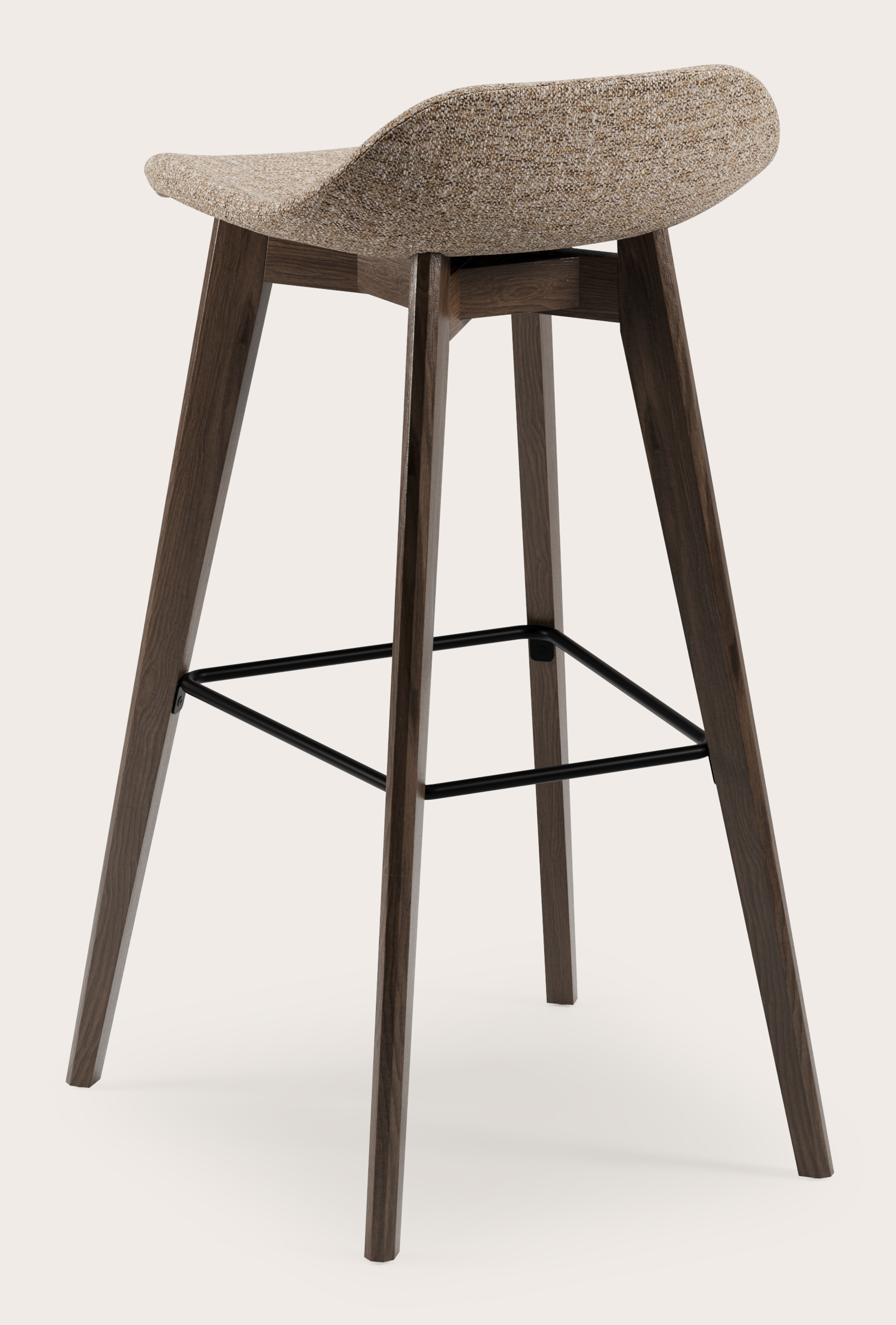 Vasco hoge barstoel in gerookte eik met zitting in Stanza stof Brown