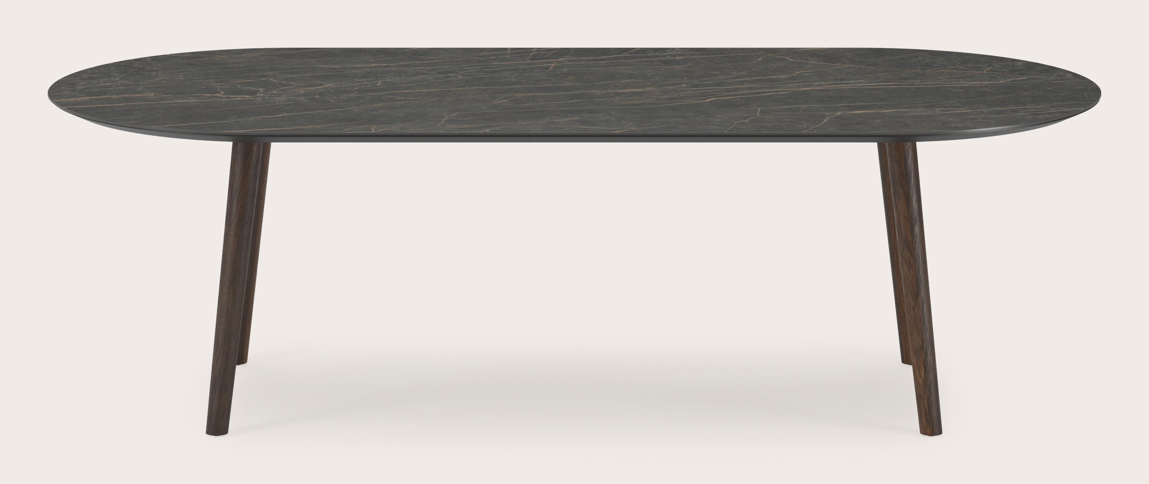 Table de salle à manger Conico armature en chêne fumé avec plat plateau Ceramo ovale en céramique en couleur Black Obsession 260 x 115 x 77 cm