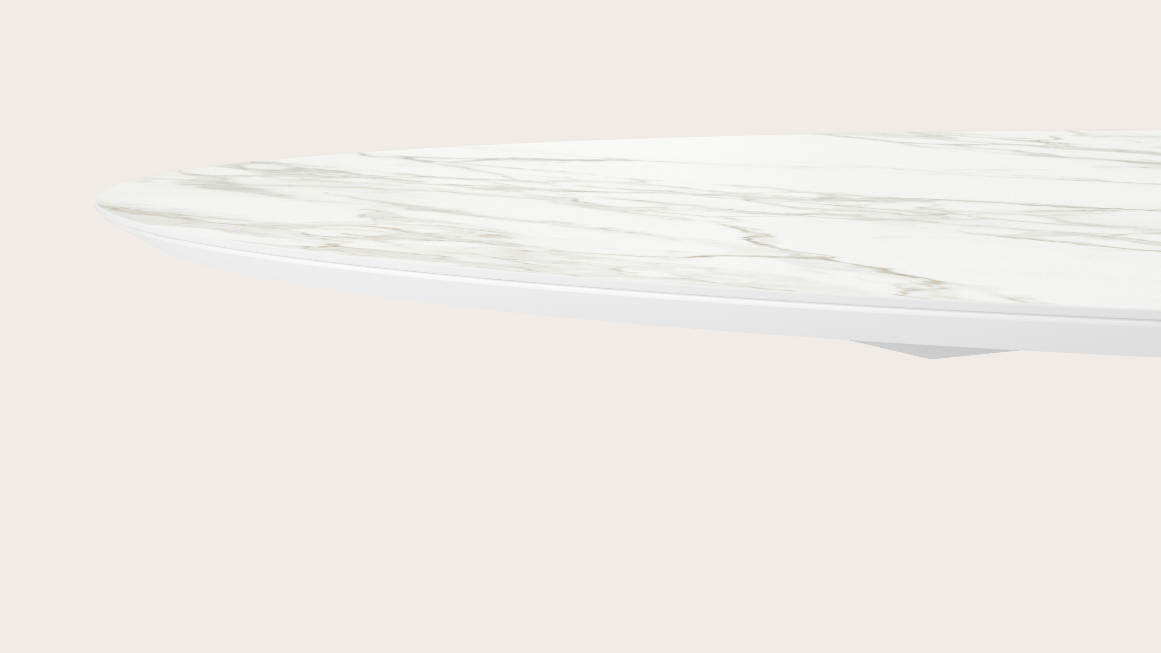 Eettafel Tulipo onderstel in wit metaal met ovaal volkeramisch Ceramo blad in kleur Calacatta 260 x 130 x 77 cm