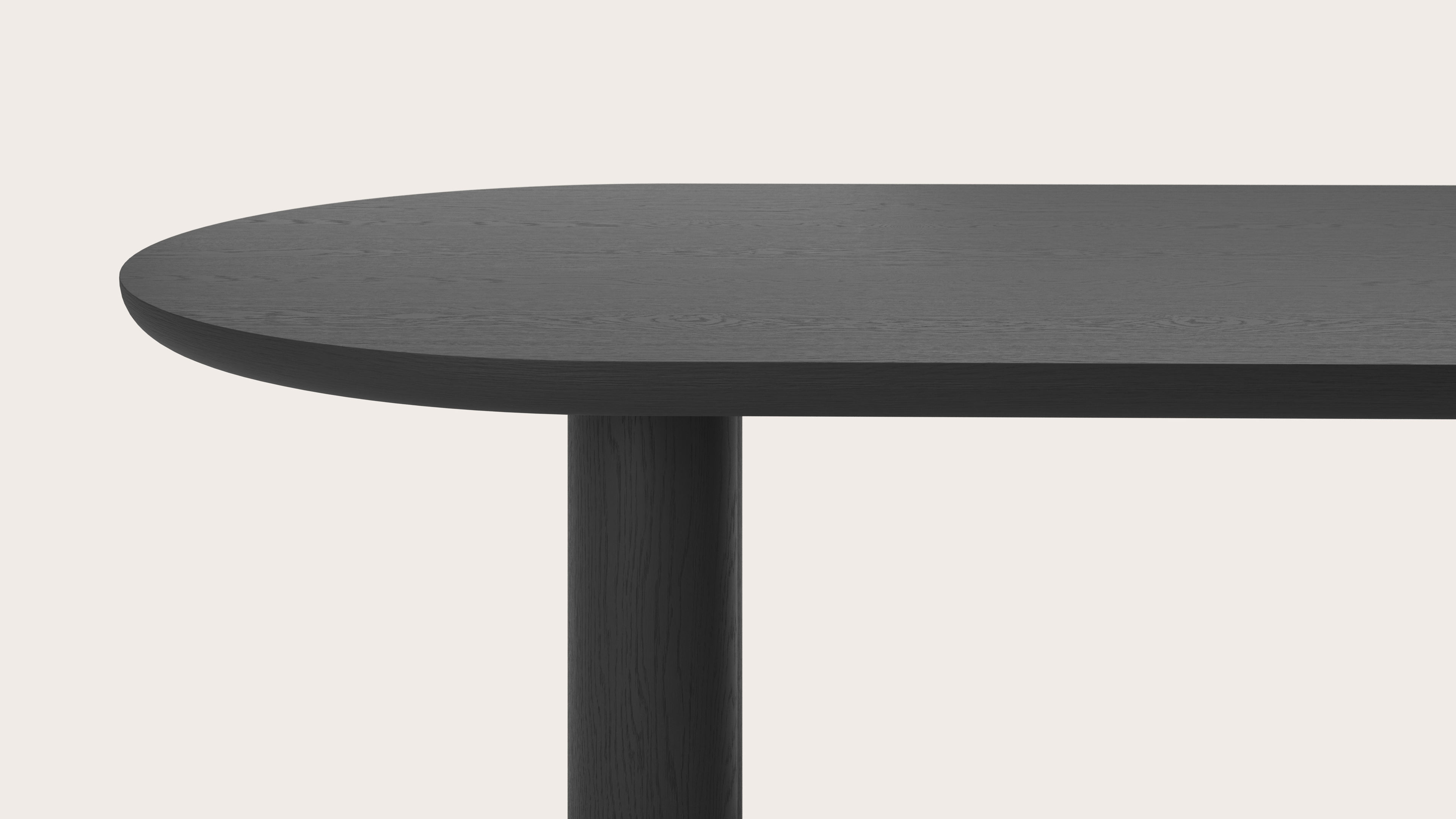 Table de salle à manger Amato Rondo armature avec plateau Amato en forme ovale plat en chêne noir 300 x 115 x 79 cm