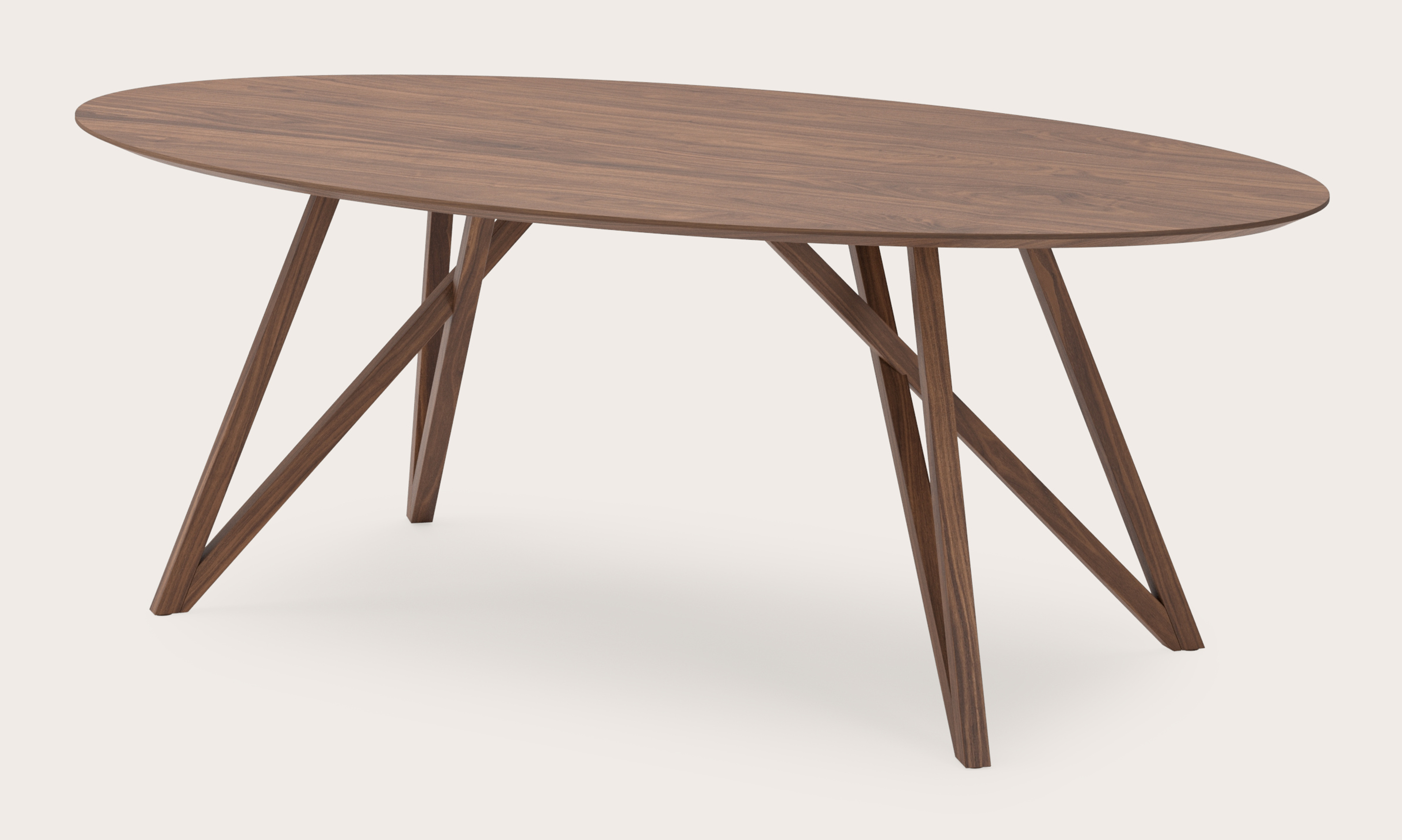 Eettafel Ragno onderstel in walnoot met ovaal Finesso blad in walnoot 220 x 120 x 77 cm