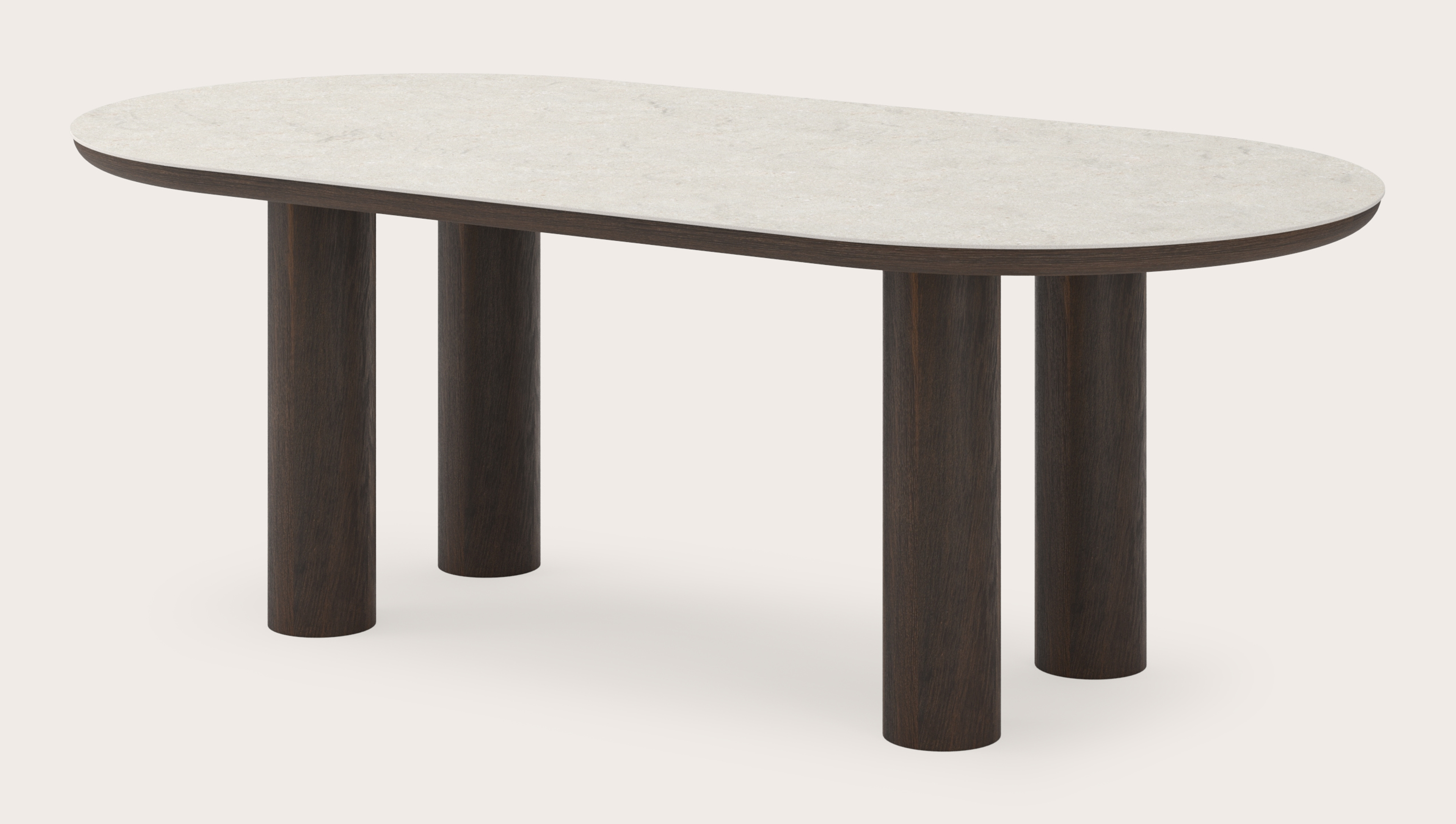Table de salle à manger Amato Rondo armature en chêne fumé avec plateau Ceramo ovale plat en céramique en couleur Shilin 220 x 110 x 76 cm