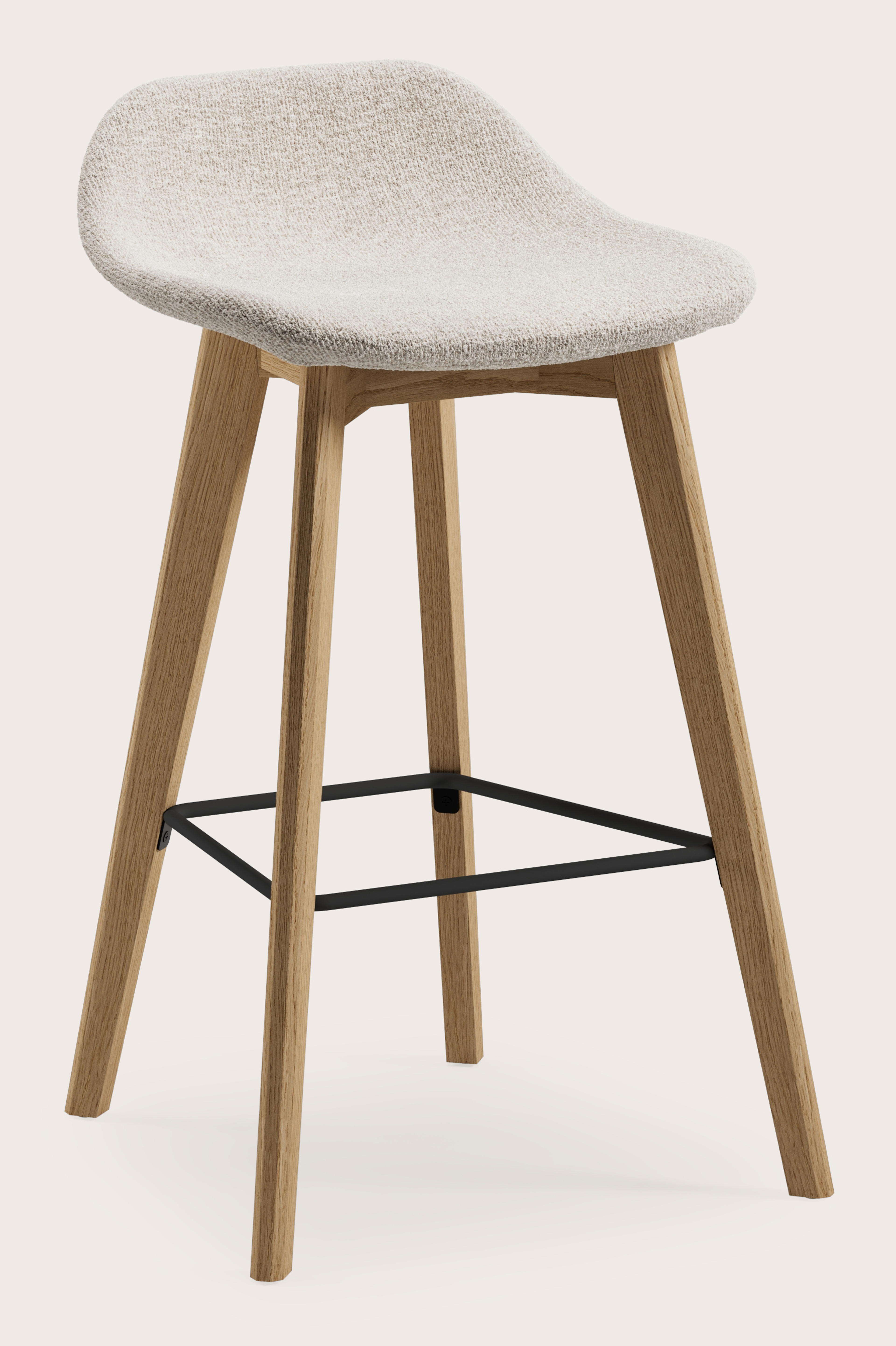 Vasco tabouret de bar basse en chêne couleur naturelle avec assise en Nova tissu Almond