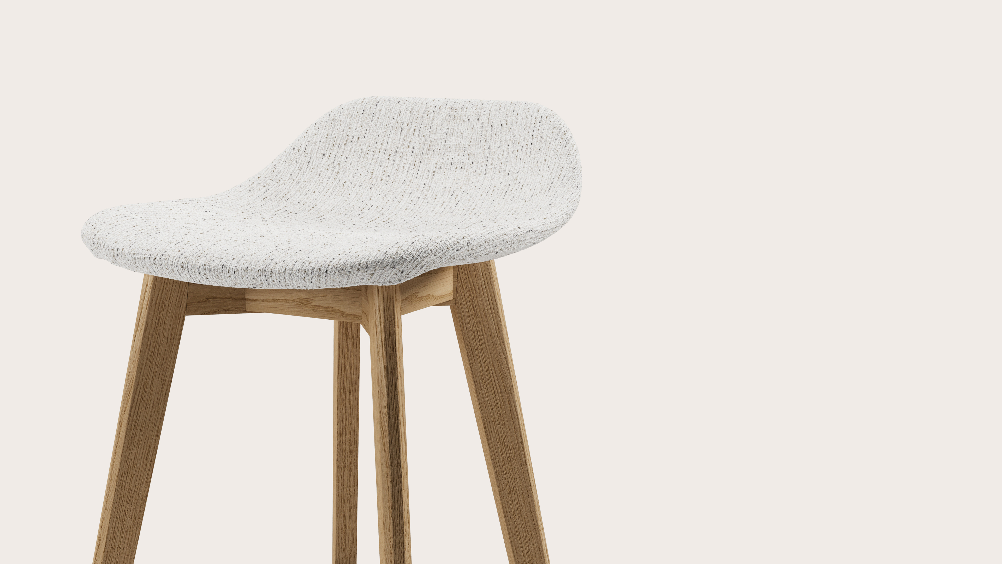 Vasco tabouret de bar basse en chêne couleur naturelle avec assise en Sempre tissu Pearl