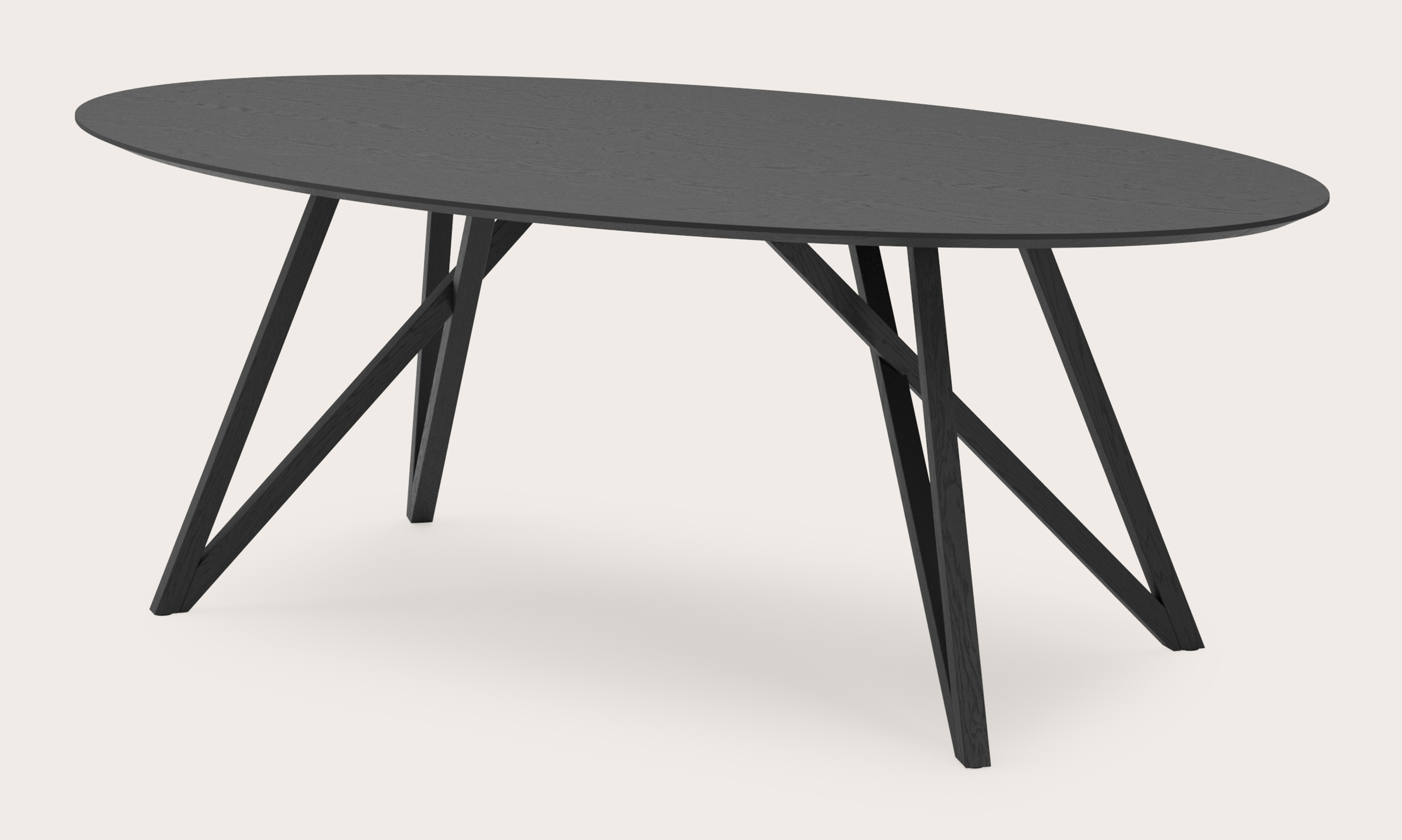 Table de salle à manger Ragno armature en chêne noir avec plateau Finesso en forme ovale en chêne noir 220 x 120 x 77 cm