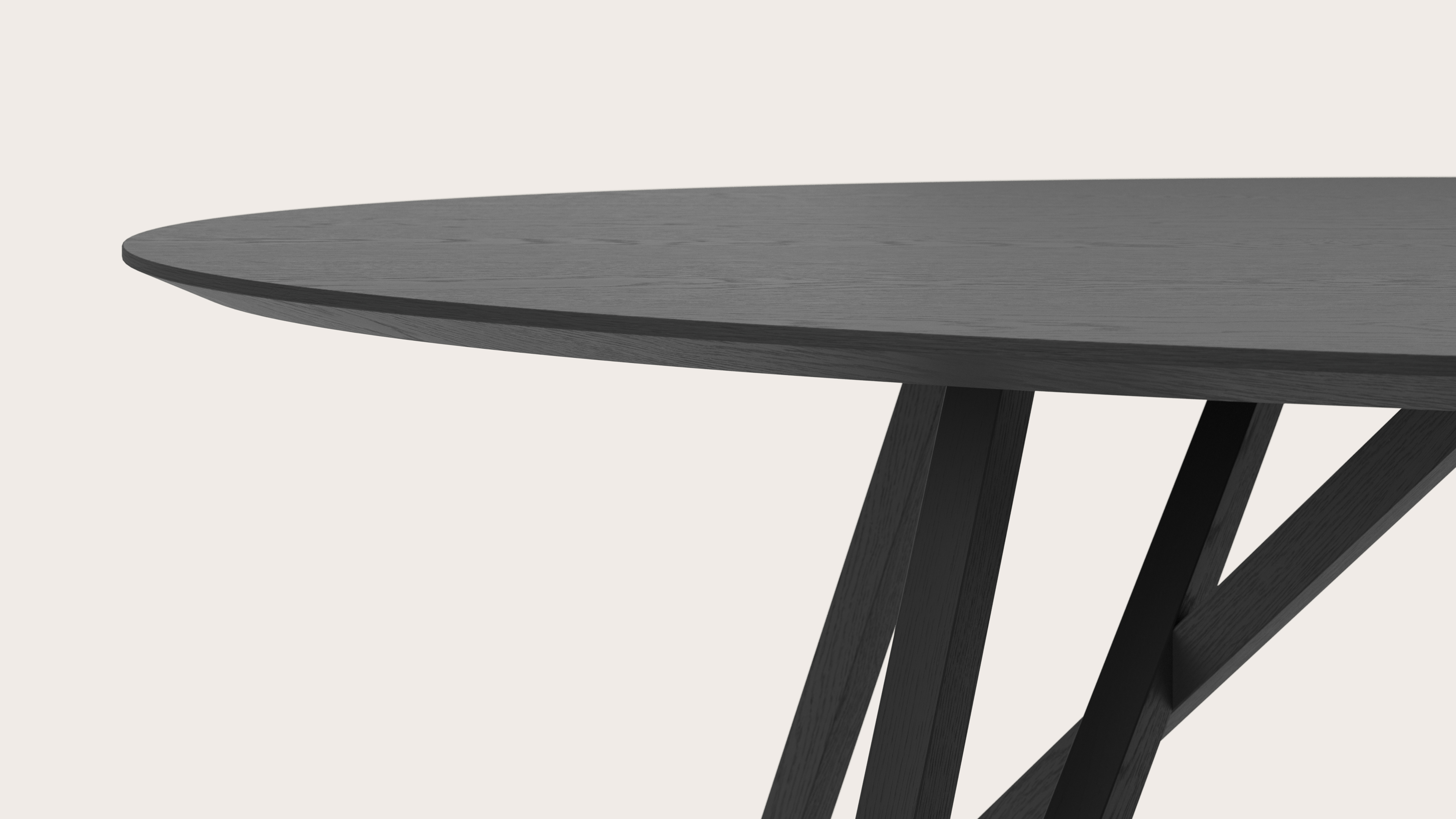 Table de salle à manger Ragno armature en chêne noir avec plateau Finesso en forme ovale en chêne noir 220 x 120 x 77 cm