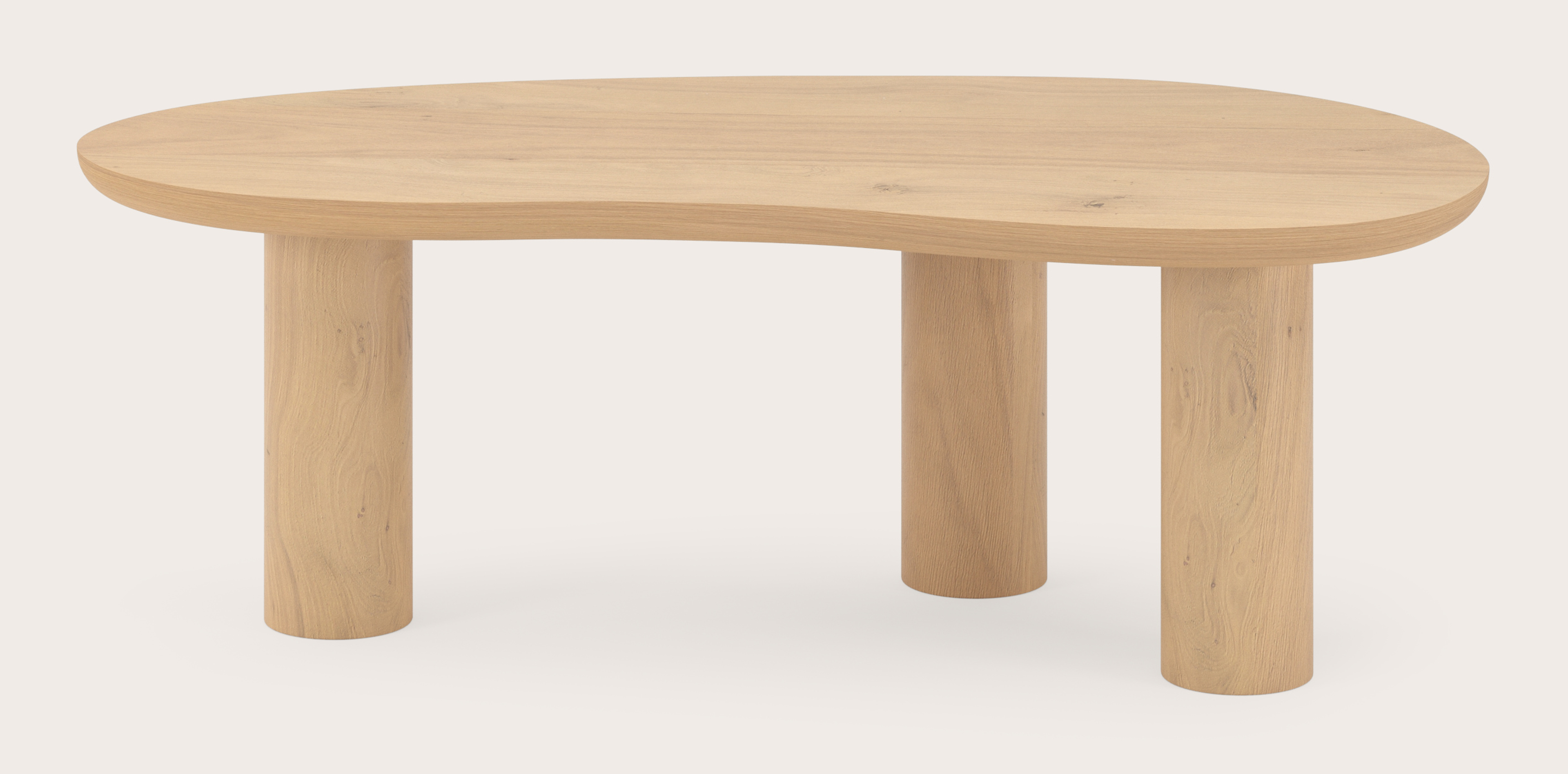 Salontafel Amato XSmall Rondo onderstel met blobvormig Amato blad in natuurkleurige eik 113 x 56 x 39 cm